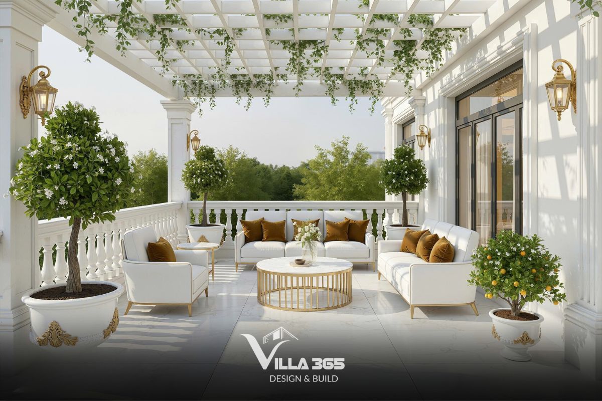 Thiết kế nội thất Flora Villa - Tổ ấm nhã nhặn mang hơi thở đồng quê Ý 9 Giàn pergola với cây dây leo bám phủ, tạo bóng râm tự nhiên đẹp mắt