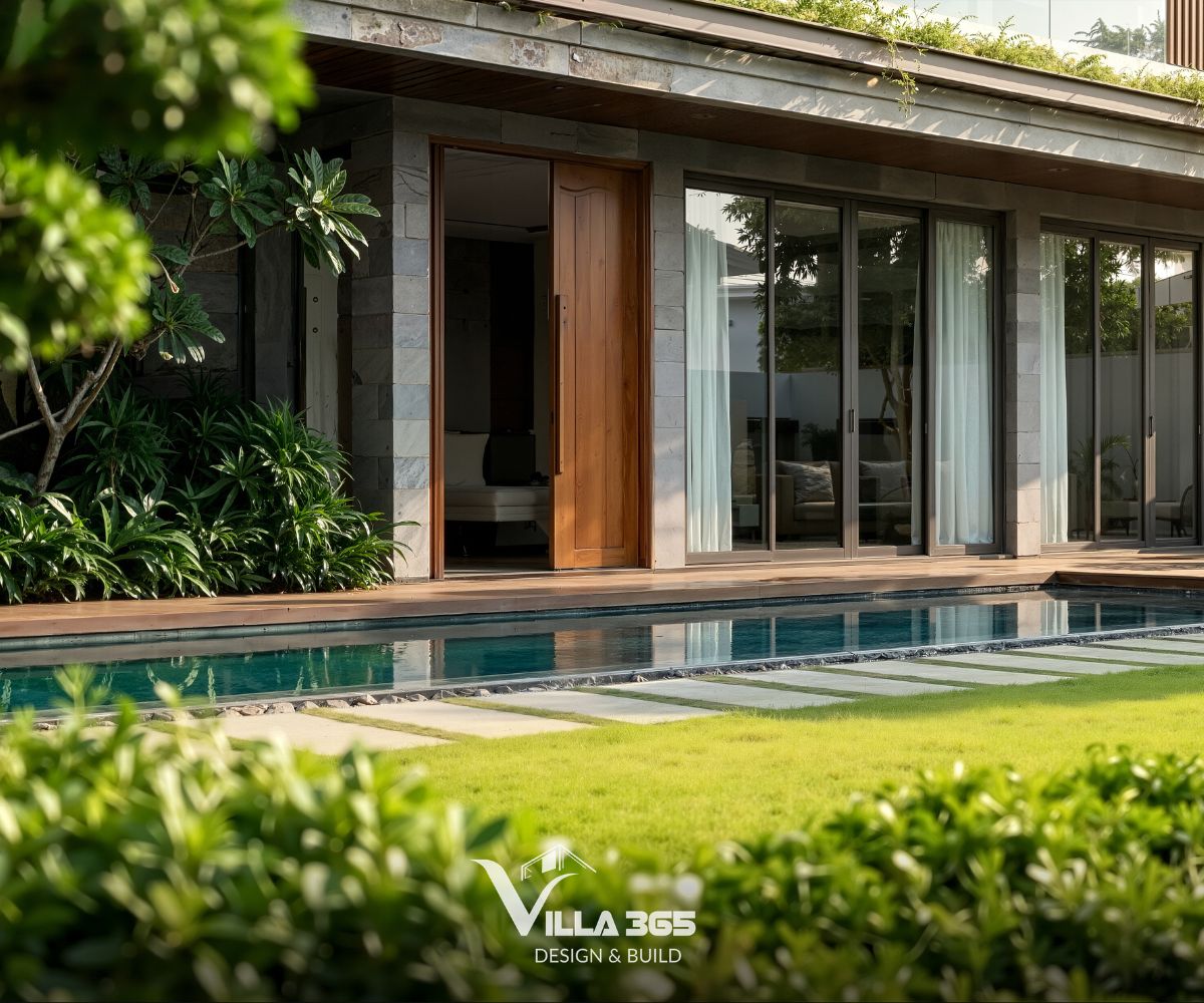 Hà Thanh Villa - Biệt thự ngoại ô với thiết kế mở, hòa trộn cùng cảnh quan sông nước 7 Khoảng sân vườn rộng mở đóng vai trò như lớp đệm giữa kiến trúc và thiên nhiên