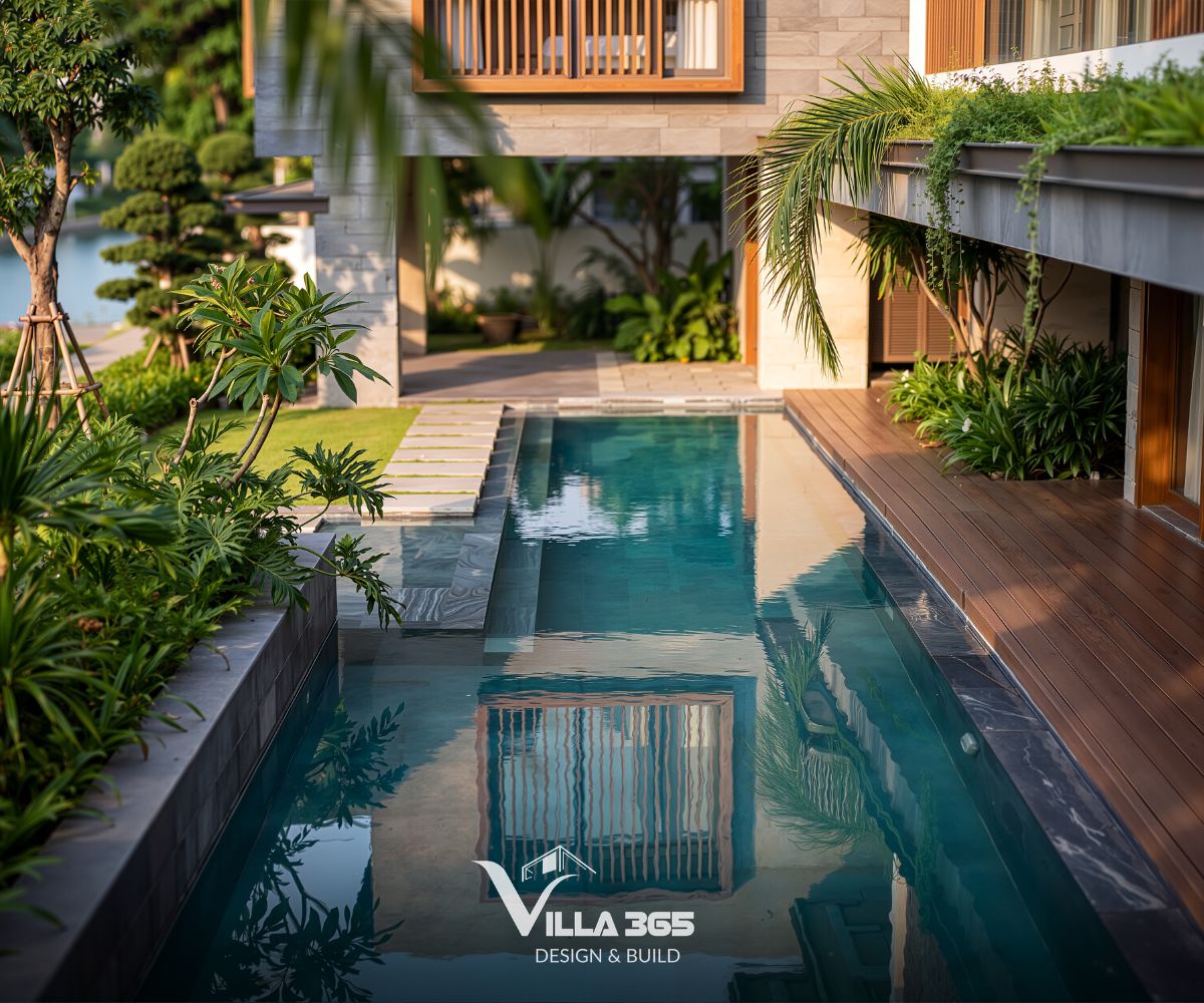 Hà Thanh Villa - Biệt thự ngoại ô với thiết kế mở, hòa trộn cùng cảnh quan sông nước 11 Các khoảng đệm kiến trúc được bố trí hợp lý nhằm hạn chế tác động trực tiếp của thời tiết