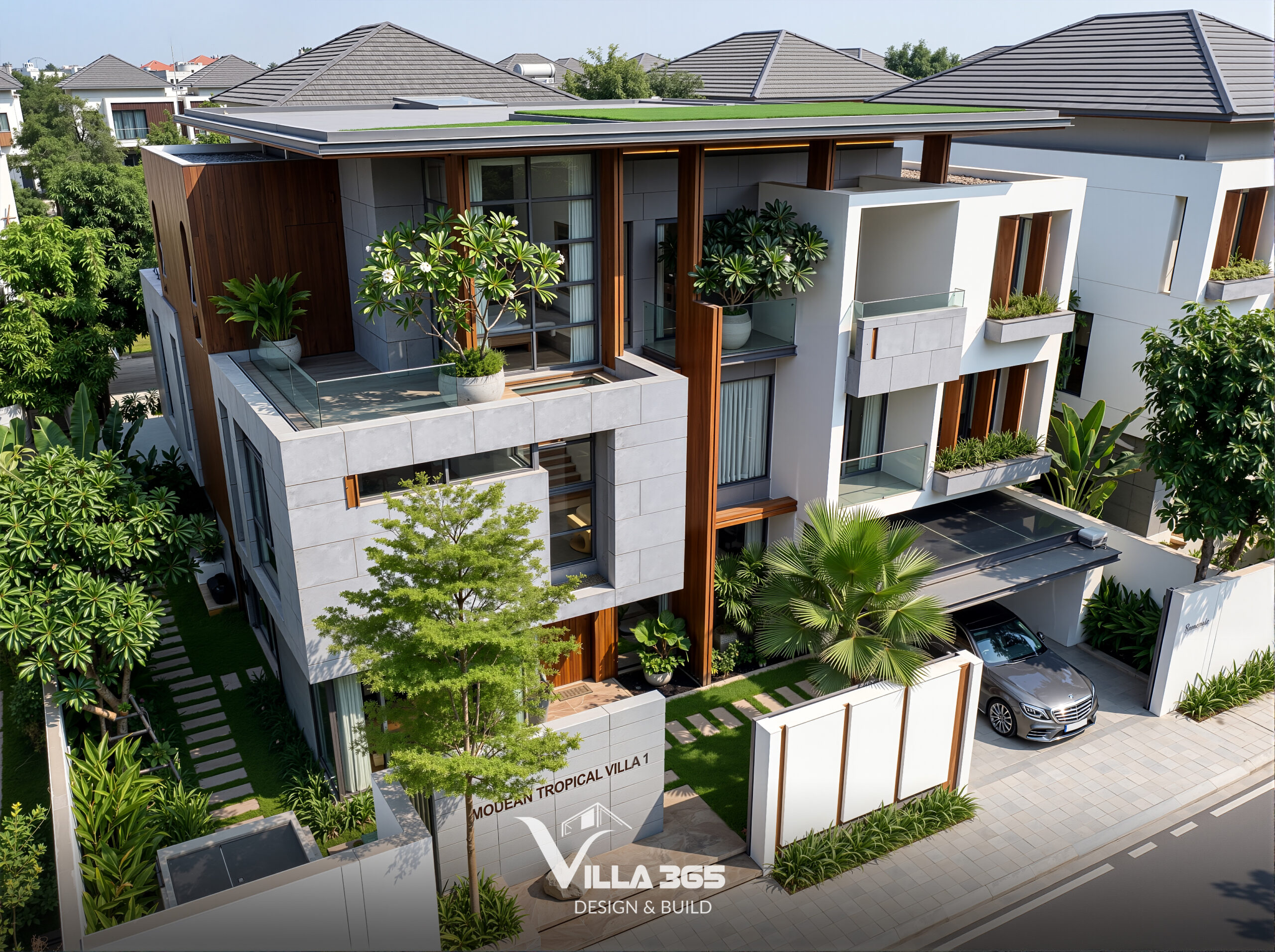 Biệt thự hiện đại Hạ Villa – Chốn bình yên mang âm hưởng mùa hạ 6 Thảm cỏ xanh đan xen cùng những lối đi rải sỏi