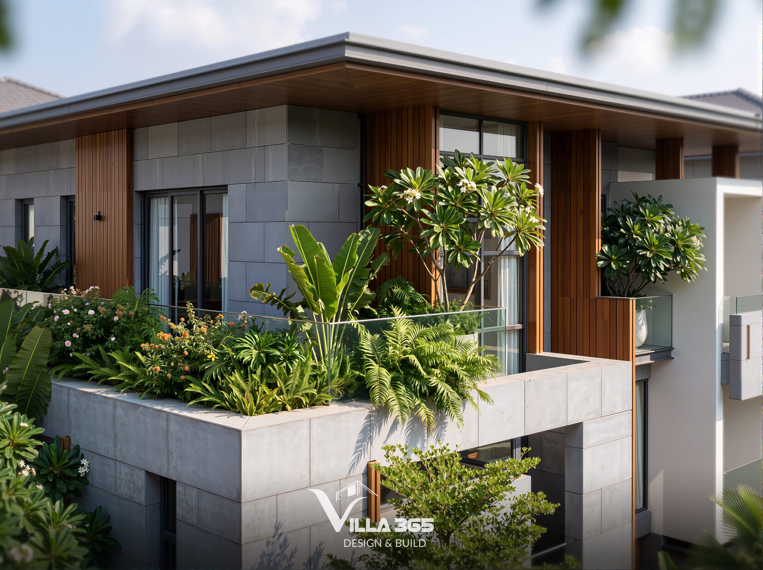 Biệt thự hiện đại Hạ Villa – Chốn bình yên mang âm hưởng mùa hạ 7 Mảng xanh đa tầng ôm lấy lan can tầng 3