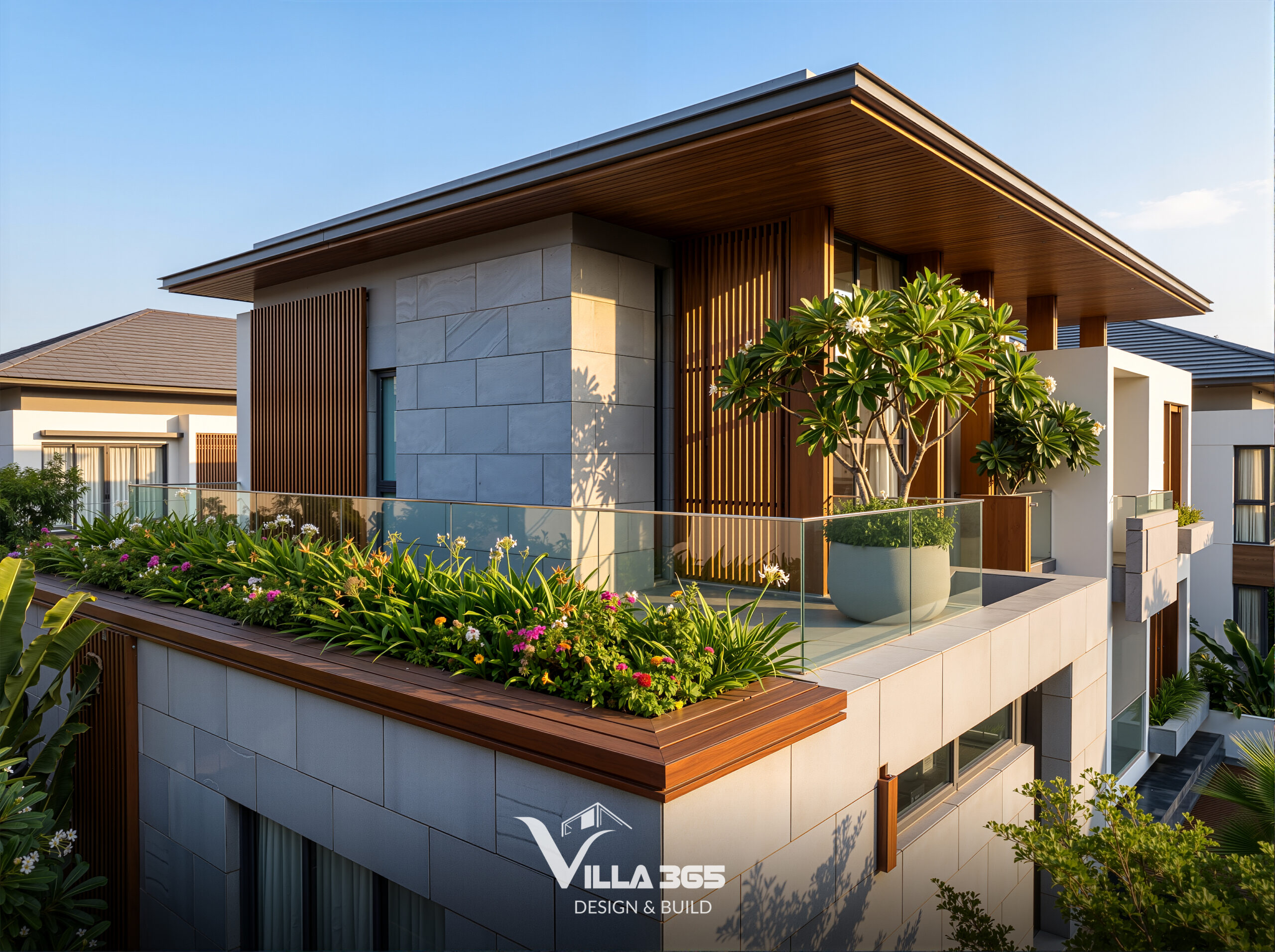 Biệt thự hiện đại Hạ Villa – Chốn bình yên mang âm hưởng mùa hạ 9 Những bồn hoa khoe sắc tạo nên nét sinh động cho ban công