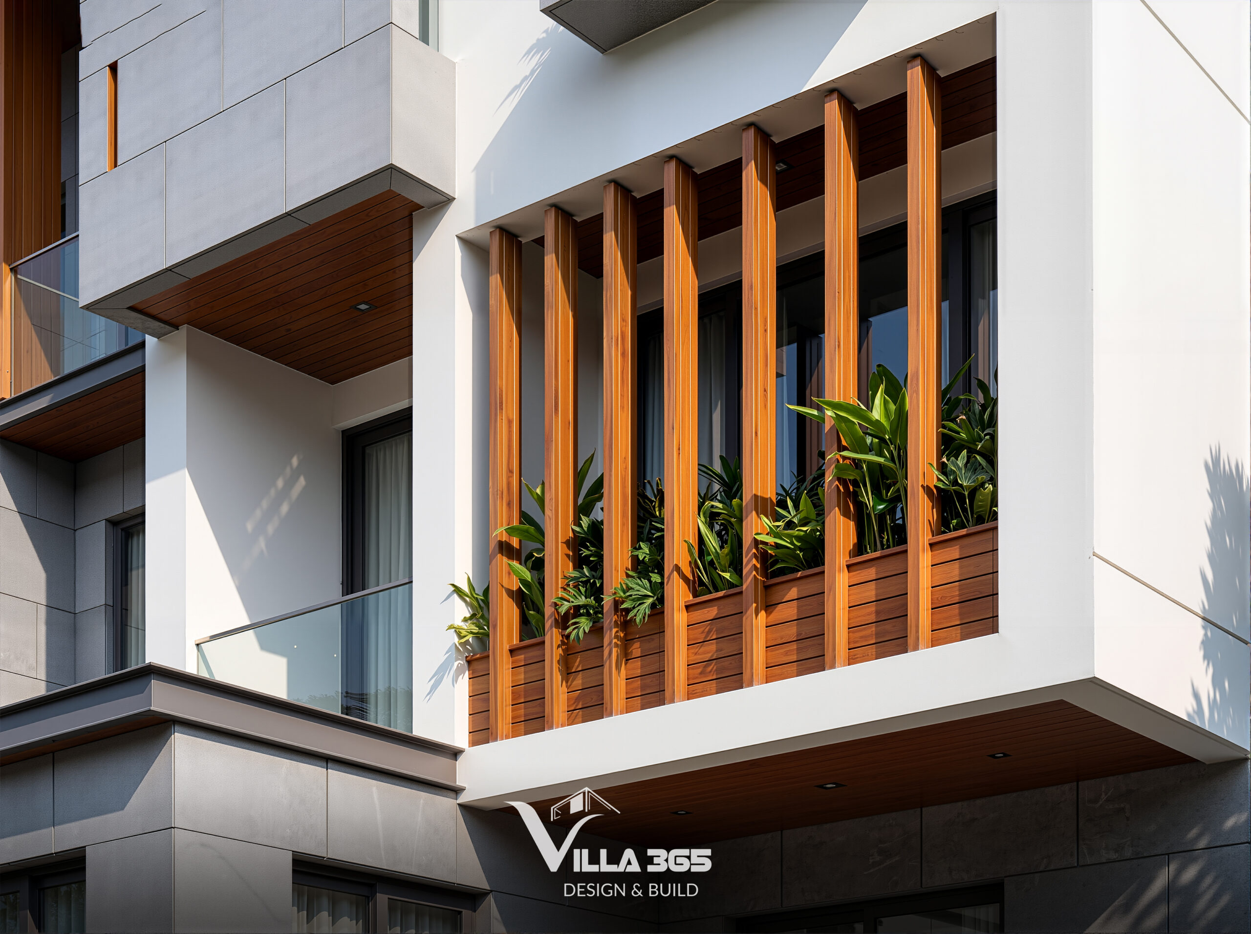 Biệt thự hiện đại Hạ Villa – Chốn bình yên mang âm hưởng mùa hạ 12 Vật liệu tự nhiên tạo nên nét tương phản tinh tế với vật liệu kính hiện đại
