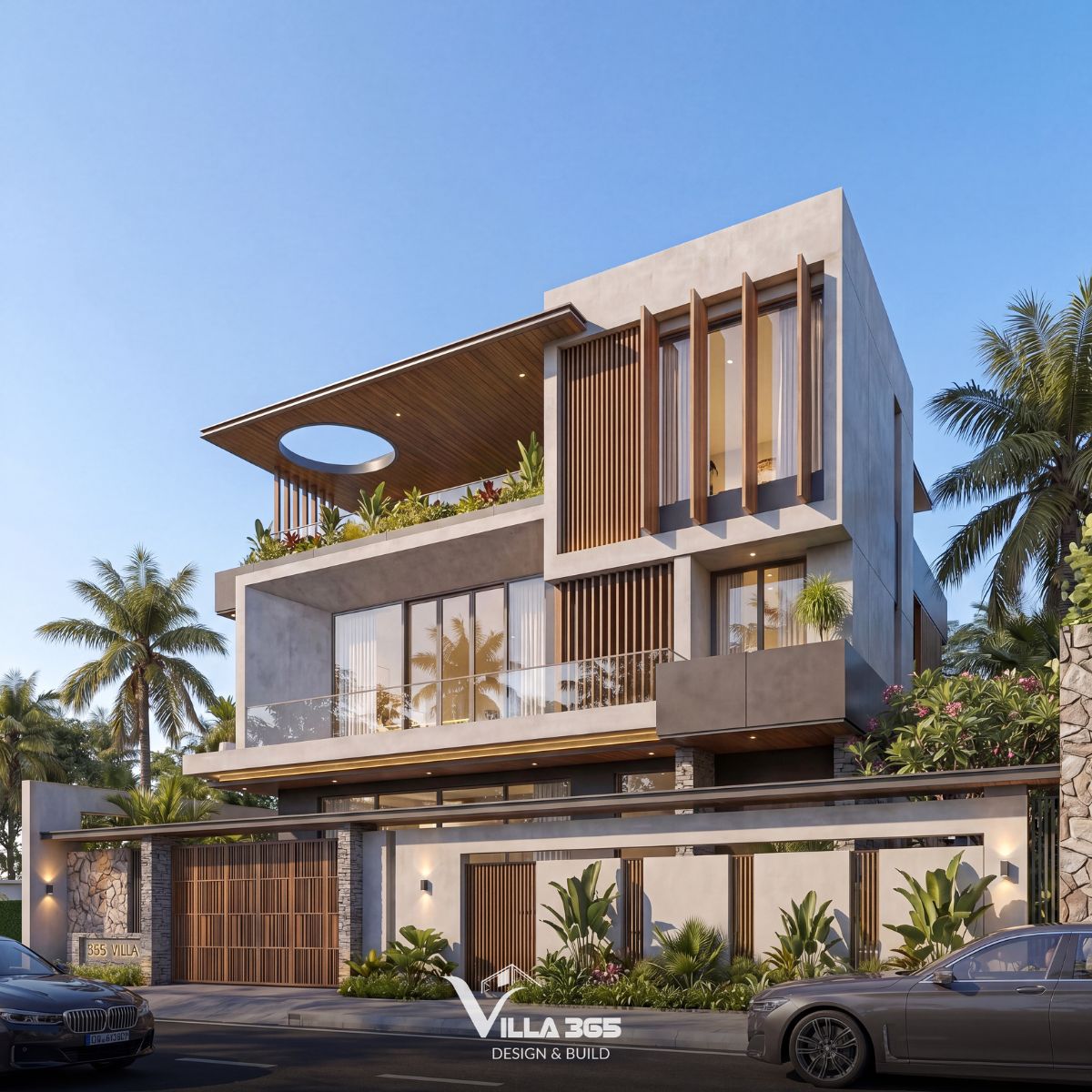 Hai mặt tiền rộng thoáng được khai thác tối đa nhằm tăng khả năng đón gió, lấy sáng và kết nối với cảnh quan xung quanh 