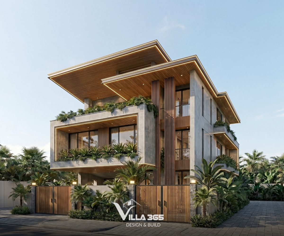 Hoài Villa – Tổ ấm của những hoài niệm tinh tế 6 Vật liệu tự nhiên hiện diện có chủ đích trong không gian ngoại thất của Hoài Villa