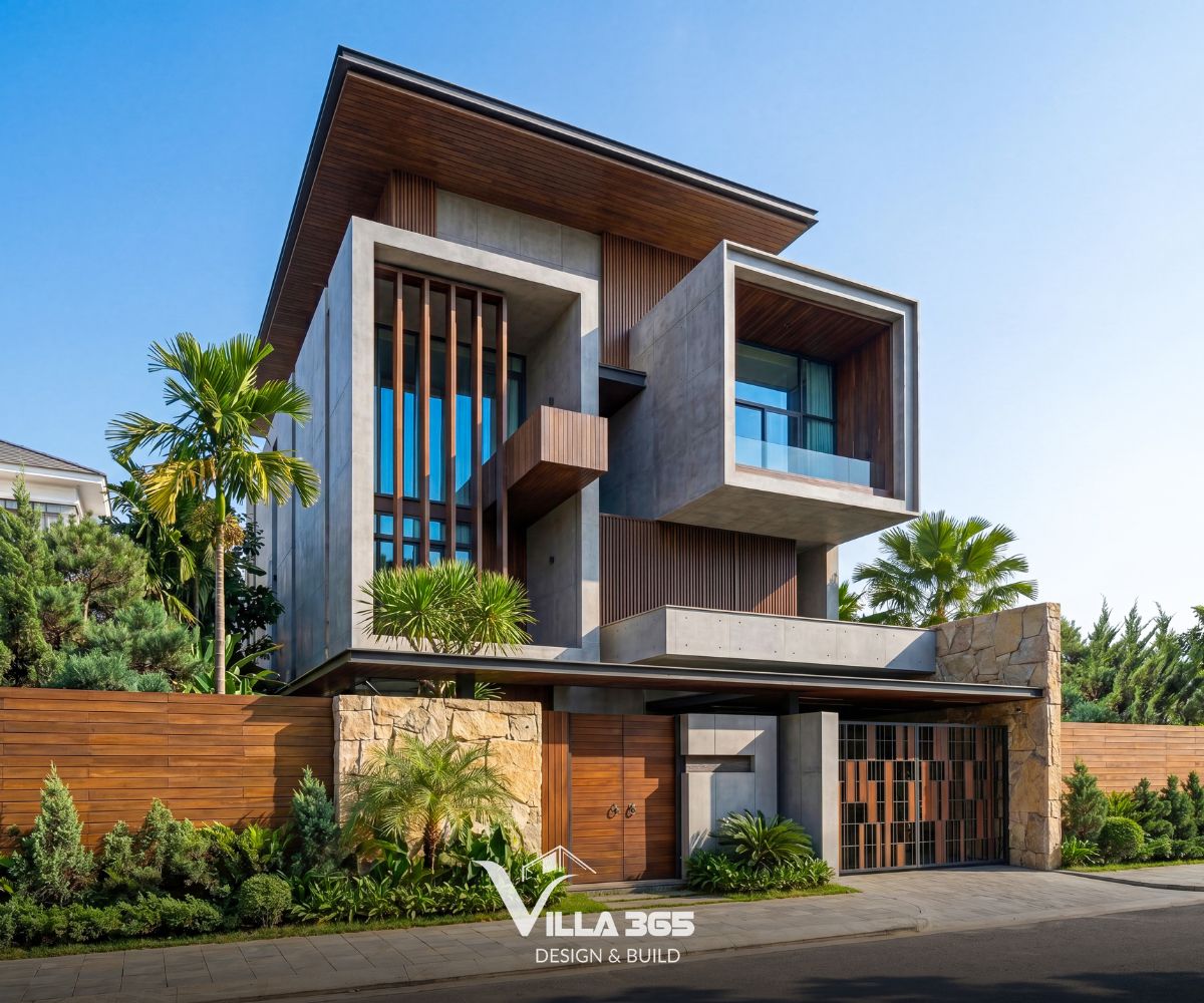 Home Retreat Villa – Ốc đảo bình yên giữa đô thị hiện đại 2 Hệ khung bê tông thô không chỉ tạo dấu ấn thẩm mỹ mà còn đóng vai trò như lớp vỏ bảo vệ công trình khỏi tác động của nắng gắt