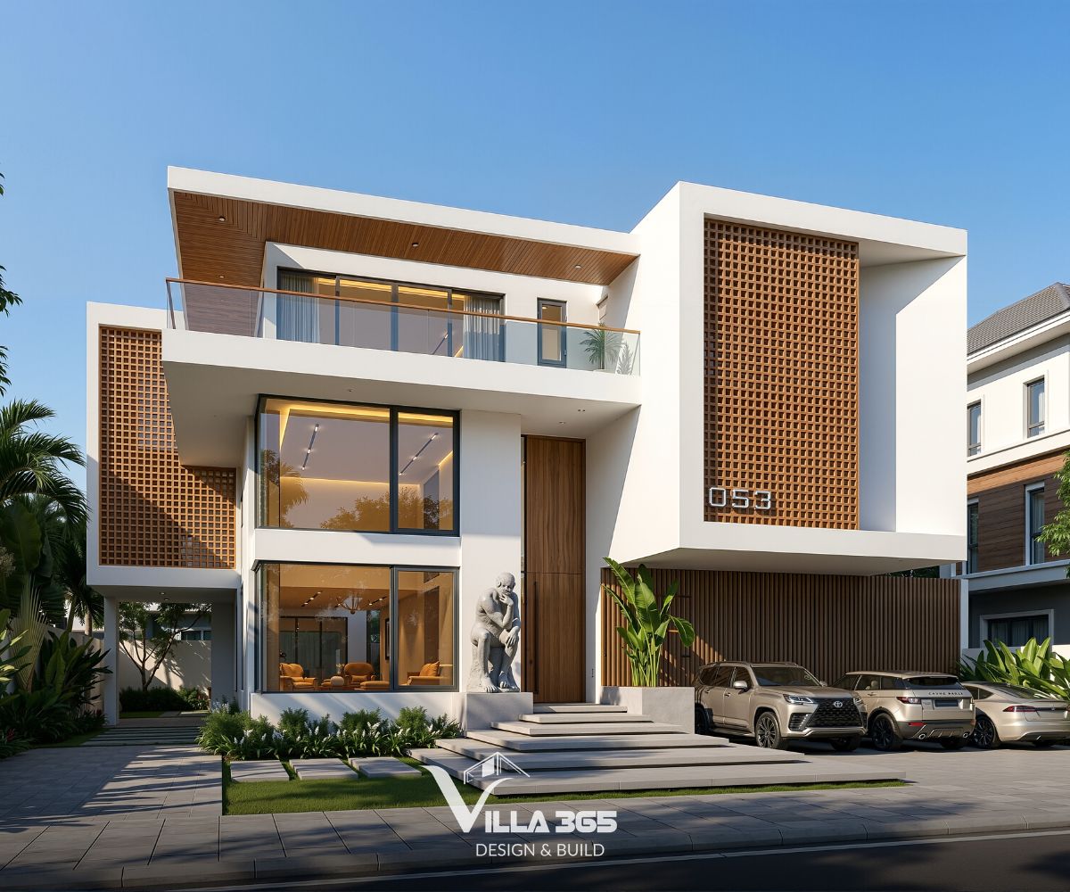 Biệt thự 3 tầng Nghệ Villa - Nghệ thuật thủ công trong hình hài đương đại 2 Hoài niệm về những viên gạch đất nung trên hệ gạch thông gió mặt tiền