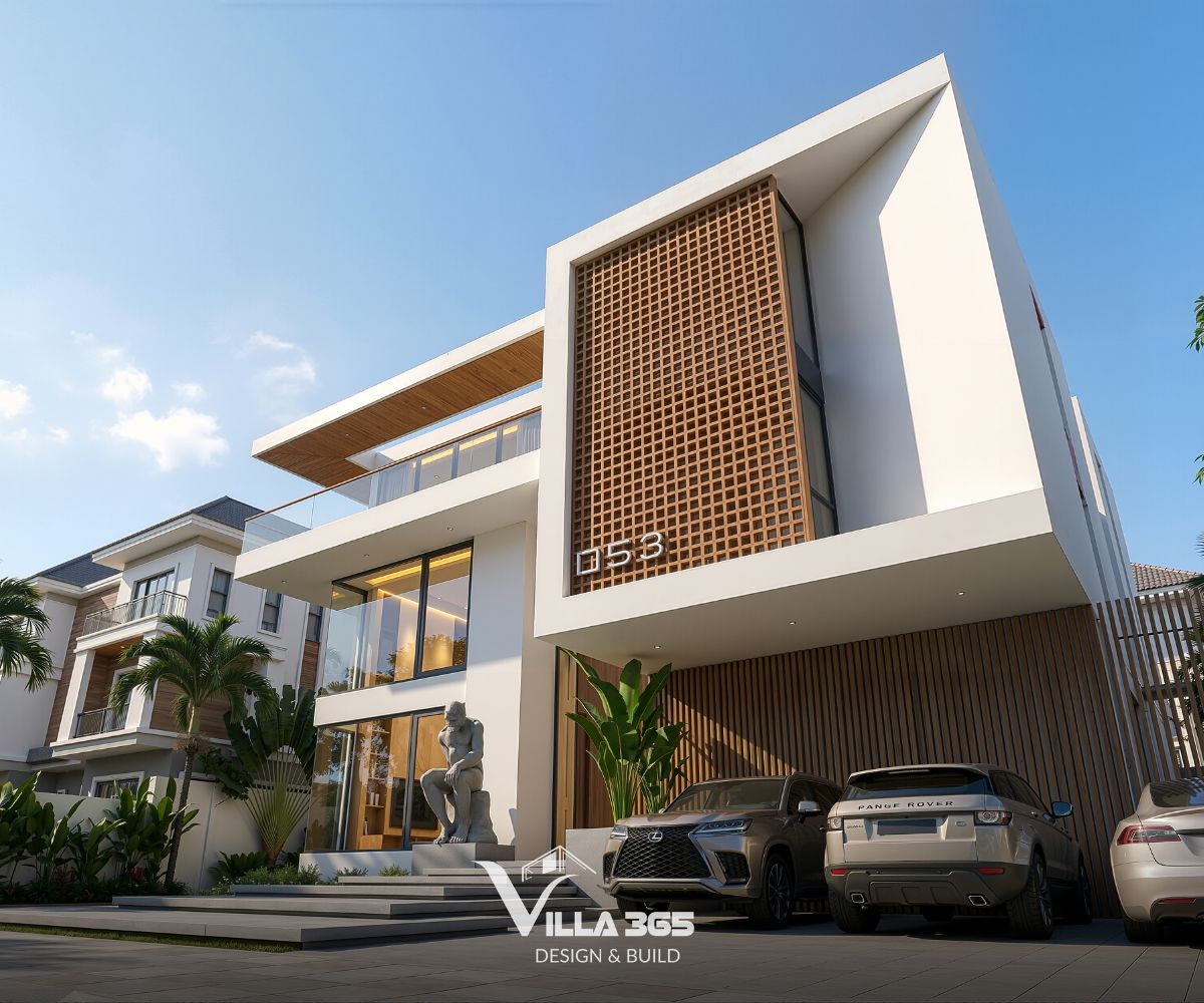 Biệt thự 3 tầng Nghệ Villa - Nghệ thuật thủ công trong hình hài đương đại 5 Các chi tiết bằng gỗ là điểm nhấn thị giác trên nền tường trắng