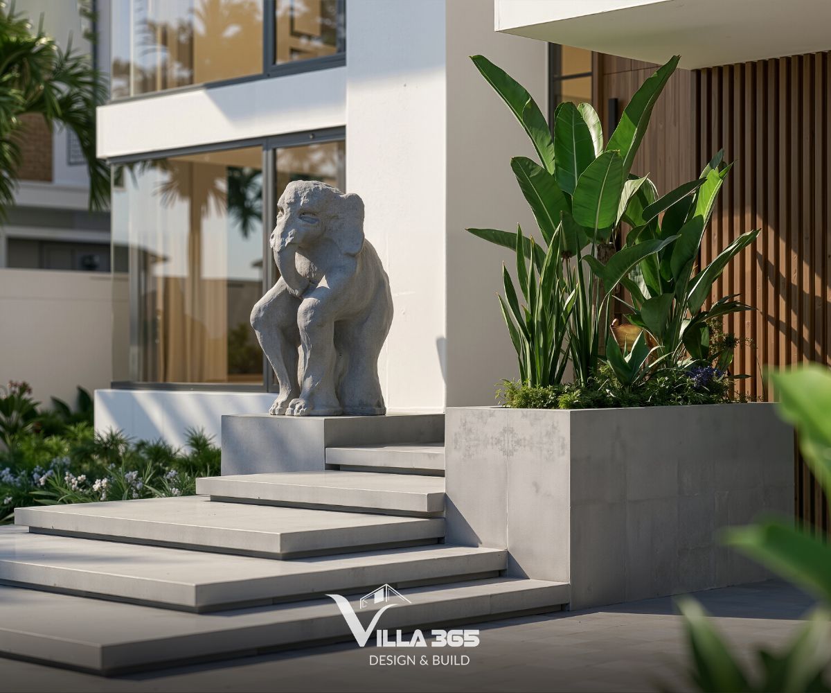 Biệt thự 3 tầng Nghệ Villa - Nghệ thuật thủ công trong hình hài đương đại 7 Vân đá tự nhiên trung hòa cảm giác sắc lạnh của kính, bê tông