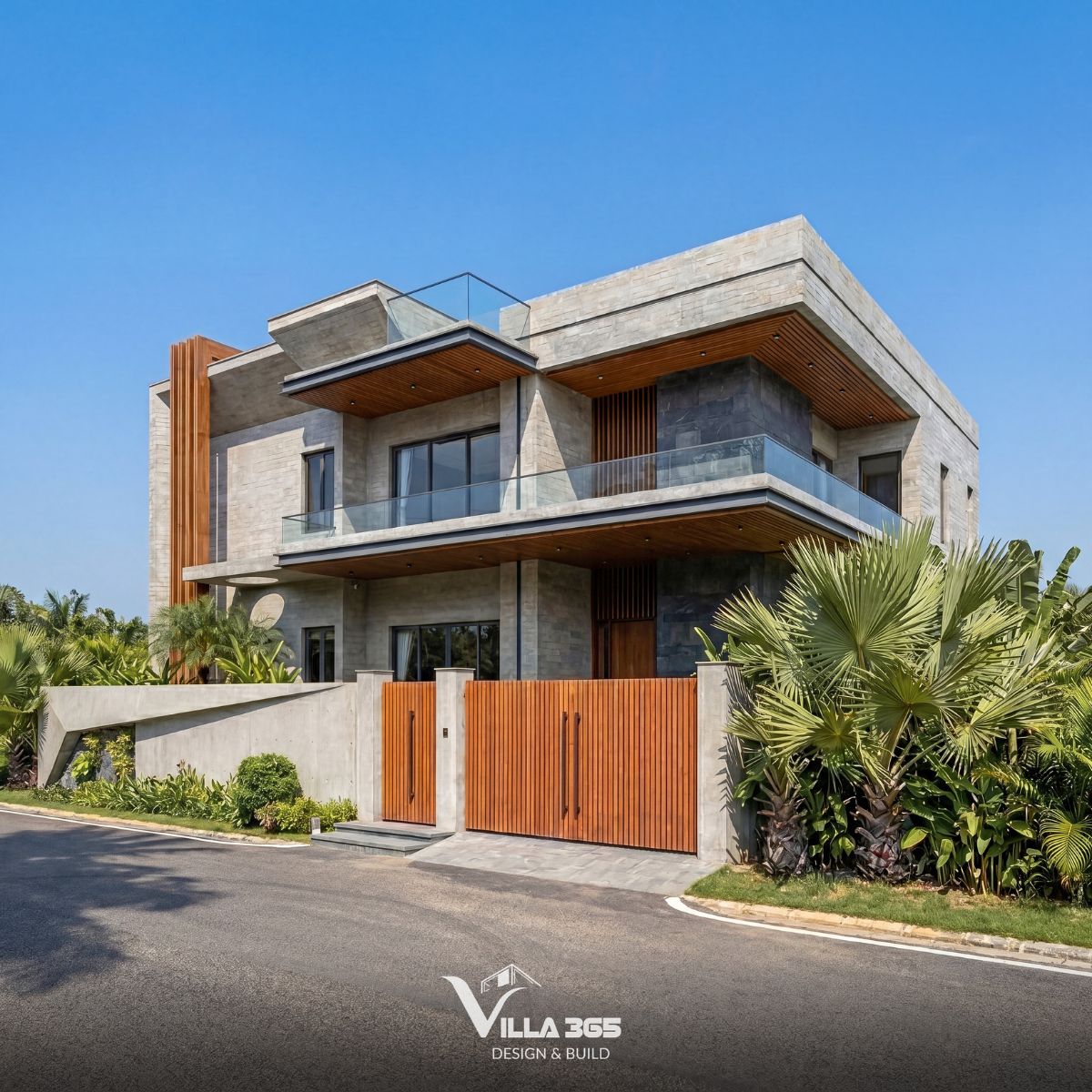 Nguyên Mộc Villa – Khi kiến trúc thuận tự nhiên trở thành giải pháp chống nóng bền vững 3 Tường bê tông đặc, hệ lam gỗ và ban công đua rộng cùng phối hợp để cản nắng, tạo bóng đổ và nâng cao hiệu quả chống nóng cho biệt thự 3 tầng