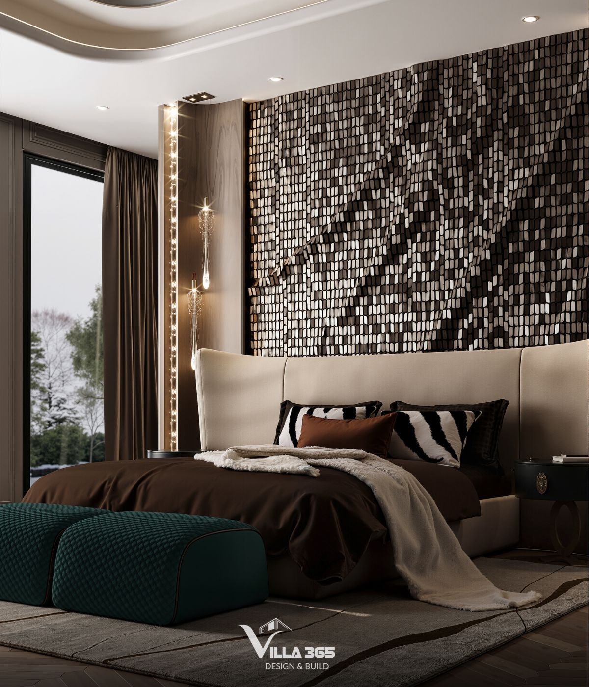 Thiết kế nội thất phòng ngủ hướng đến cảm giác thư thái với những đường cong mềm mại và bảng màu ấm áp