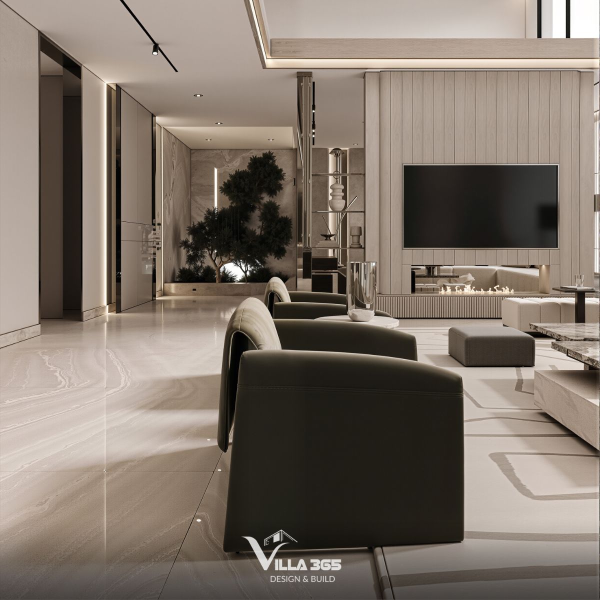 Thiết kế nội thất Infinity Villa – Nơi kết nối yêu thương 3 Lối đi rộng rãi lát gạch giả đá marble sáng bóng, phản chiếu ánh sáng