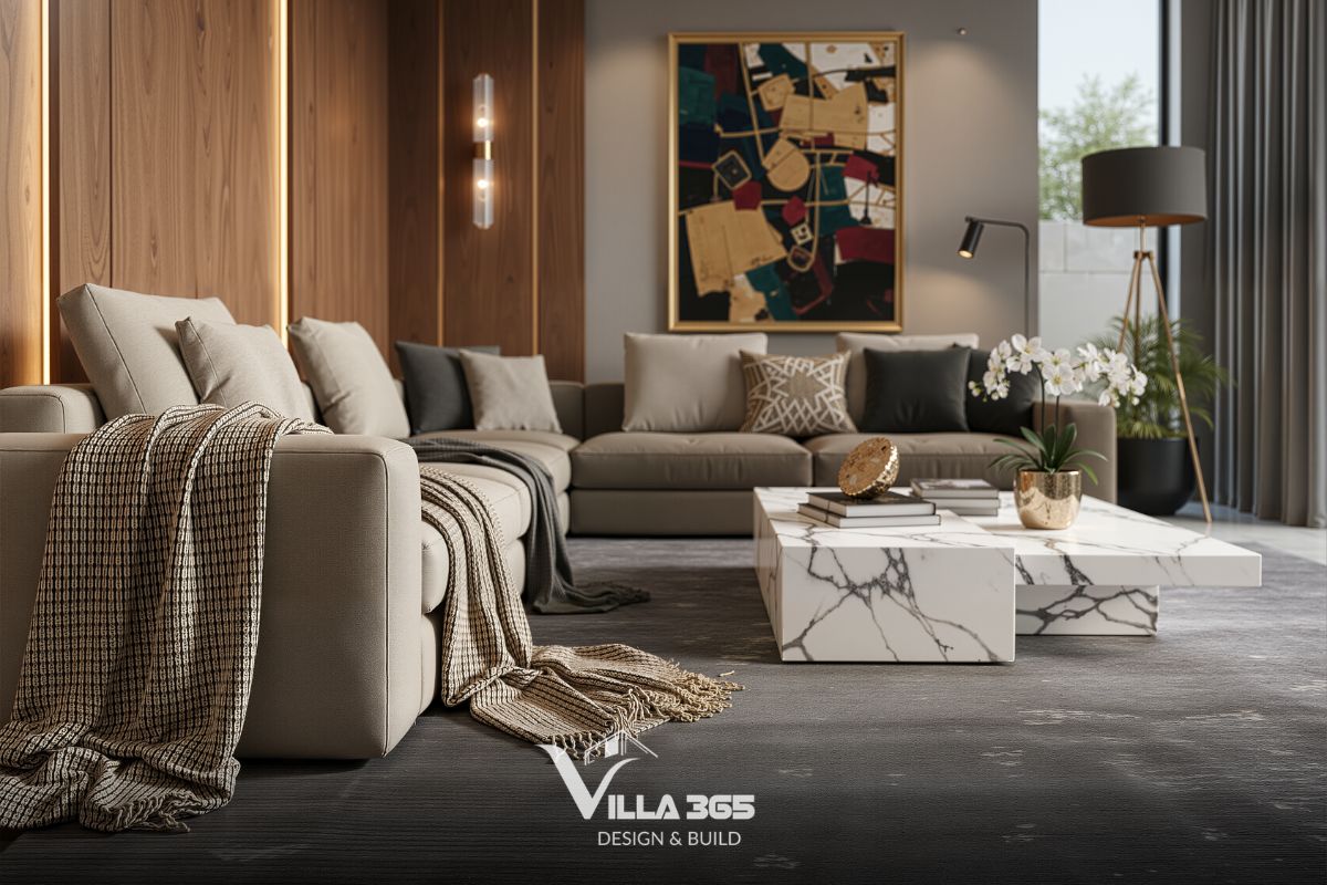 Thiết kế nội thất Nest Villa – Khoảng dừng an yên giữa lòng phố biển 4 Không gian sinh hoạt chung được tổ chức theo ngôn ngữ tối giản, ưu tiên sự thông thoáng và trải nghiệm sống nhẹ nhàng cho gia chủ trung niên
