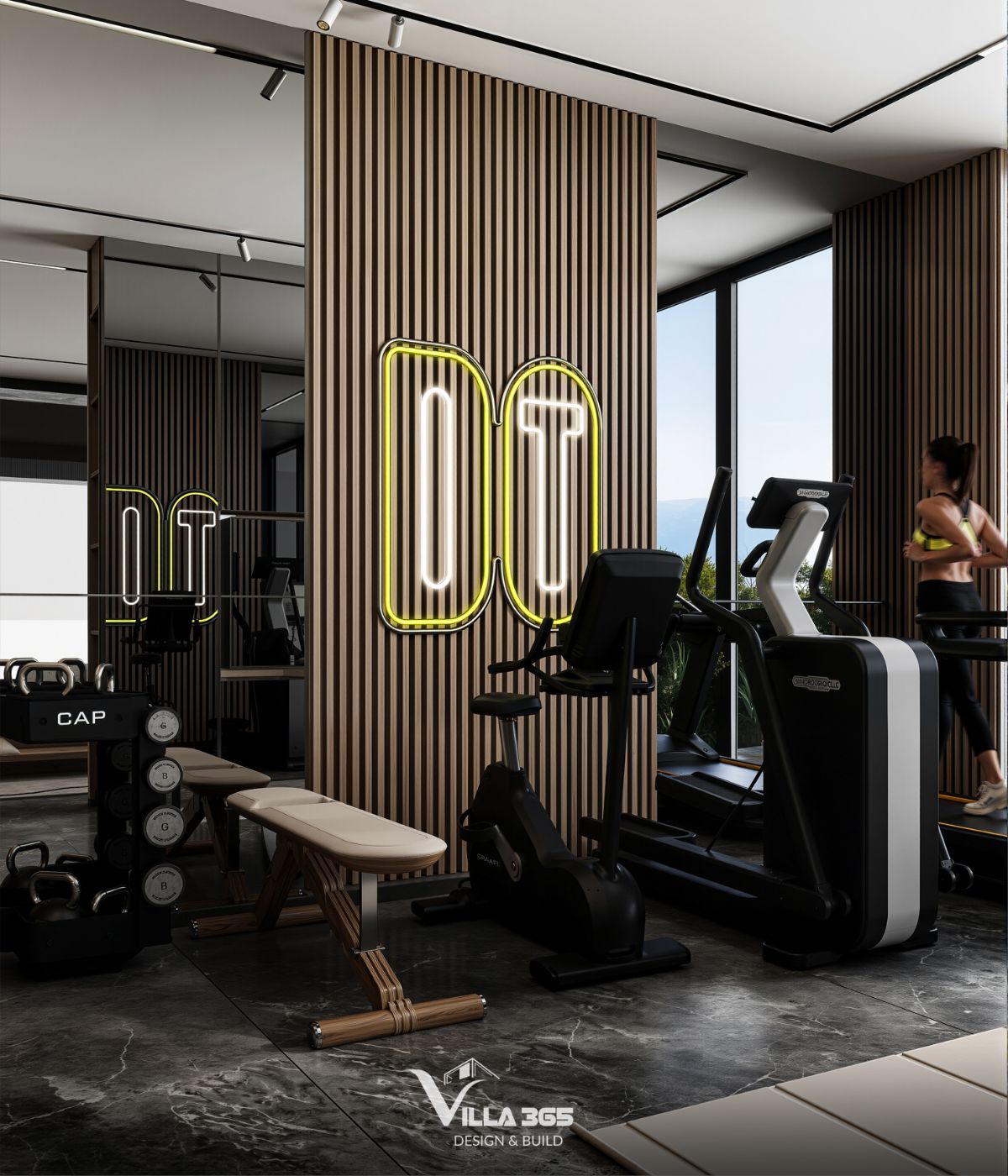 Việc bố trí phòng gym riêng giúp hoàn thiện hệ tiện ích phục vụ cuộc sống lâu dài của gia đình