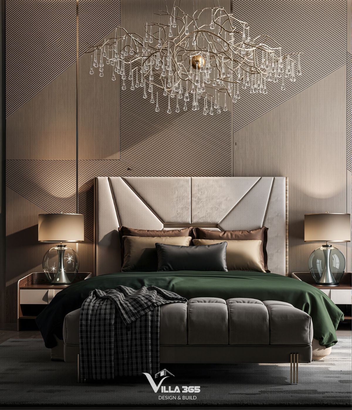 Thiết kế nội thất The Gardenia Suite – Khi thiên nhiên trở thành chất liệu kiến tạo tổ ấm 8 Chất liệu nhung nỉ và lụa mềm mại được ưu tiên trong phòng ngủ