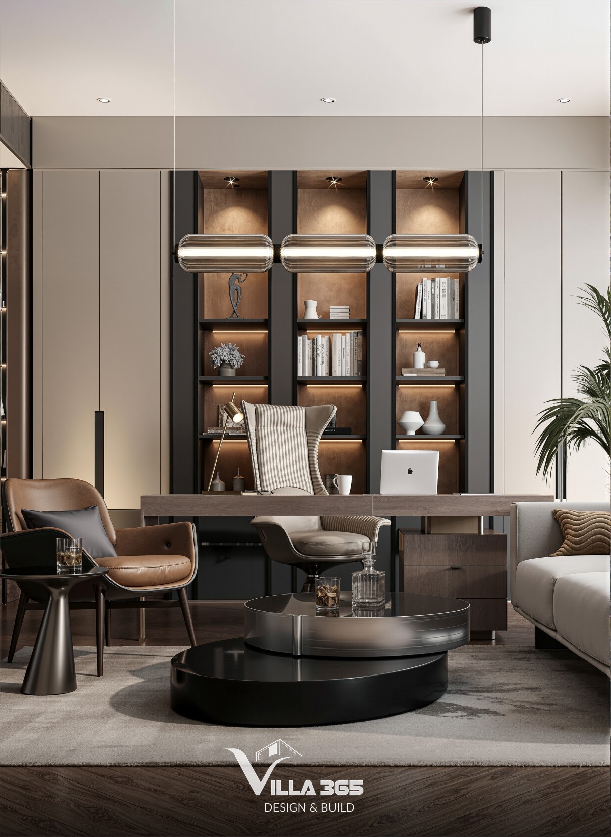 Thiết kế nội thất The Gardenia Suite – Khi thiên nhiên trở thành chất liệu kiến tạo tổ ấm 13 Khu vực làm việc được tối ưu công năng với hệ tủ lưu trữ lớn