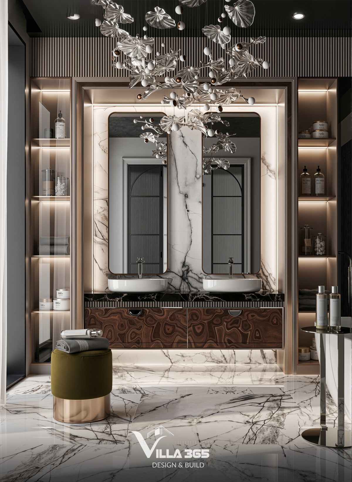 Thiết kế nội thất The Gardenia Suite – Khi thiên nhiên trở thành chất liệu kiến tạo tổ ấm 15 Phòng tắm sang trọng ốp đá cẩm thạch với những đường vân tinh tế