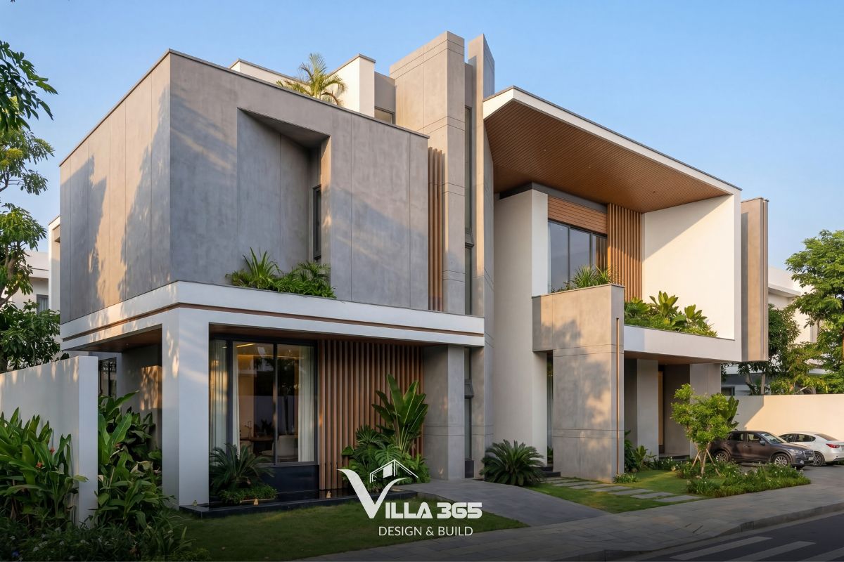 The Introvert Villa - Biệt thự hướng nội lấy cảm hứng từ bê tông trần 3 Các khoảng hẫng và hình khối so le mang đến cho công trình diện mạo mạnh mẽ nhưng không nặng nề
