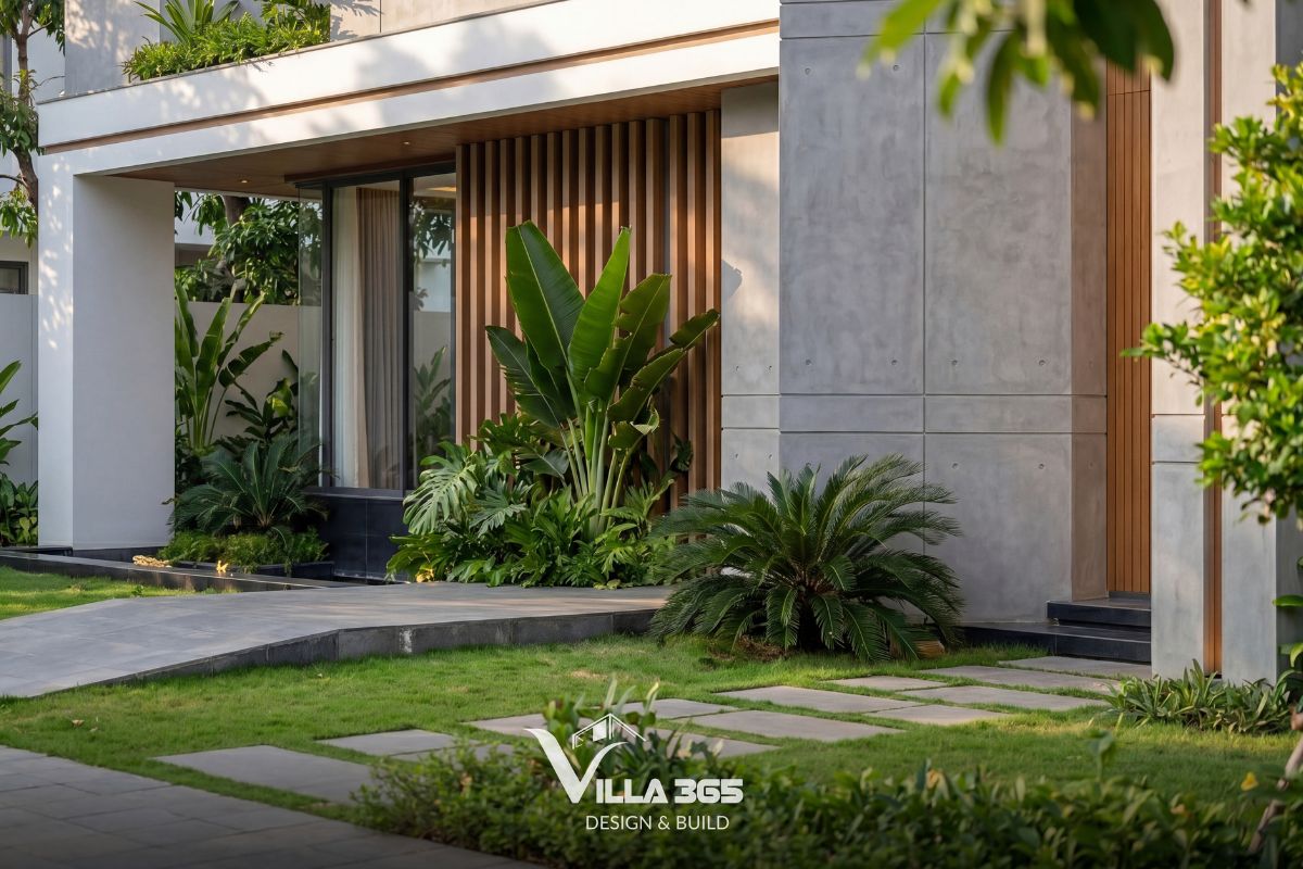 The Introvert Villa - Biệt thự hướng nội lấy cảm hứng từ bê tông trần 5 Lối tiếp cận được tổ chức qua nhiều lớp không gian chuyển tiếp nhằm gia tăng cảm giác riêng tư cho người sử dụng