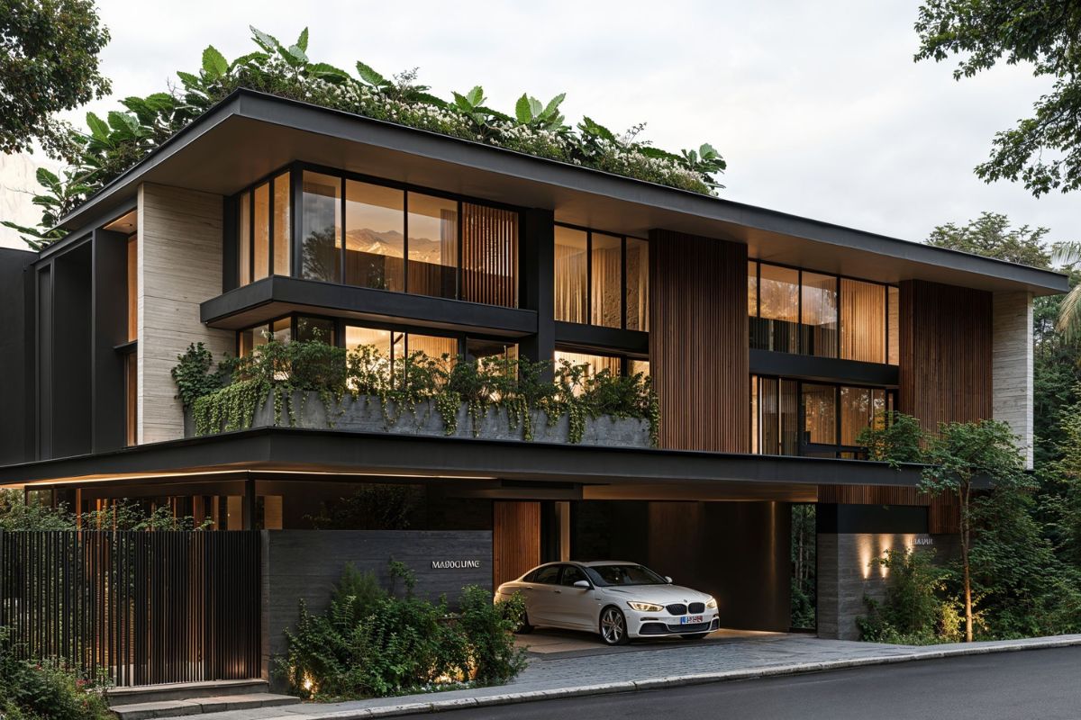 Top mẫu thiết kế biệt thự Nhà Bè sang trọng & báo giá mới nhất 2026 5 Sự kết hợp giữa kiến trúc và cảnh quan xanh giúp thiết kế biệt thự hiện đại Nhà Bè luôn thoáng sáng và gần gũi thiên nhiên (Ảnh: Sưu tầm)