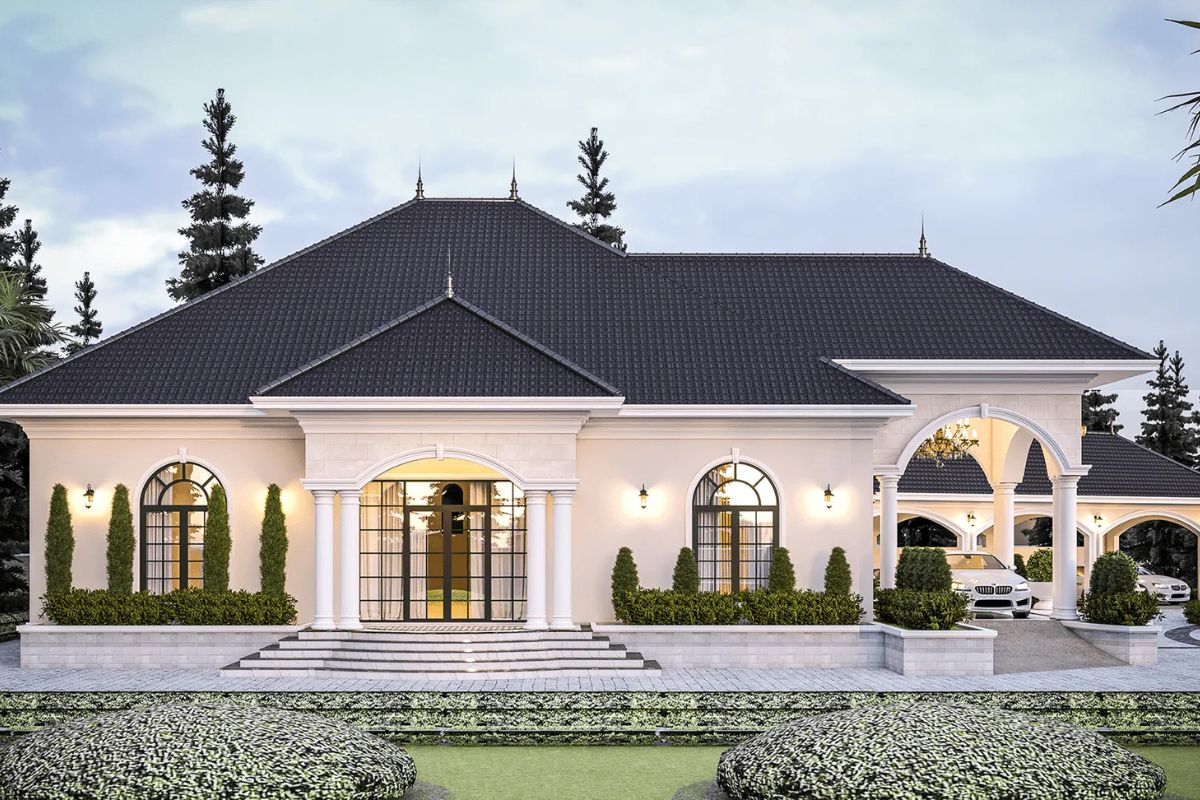 Top mẫu thiết kế biệt thự Nhà Bè sang trọng & báo giá mới nhất 2026 22 Thiết kế biệt thự đẹp Nhà Bè mái Nhật phù hợp với nhiều diện tích và phong cách sống (Ảnh: Sưu tầm)