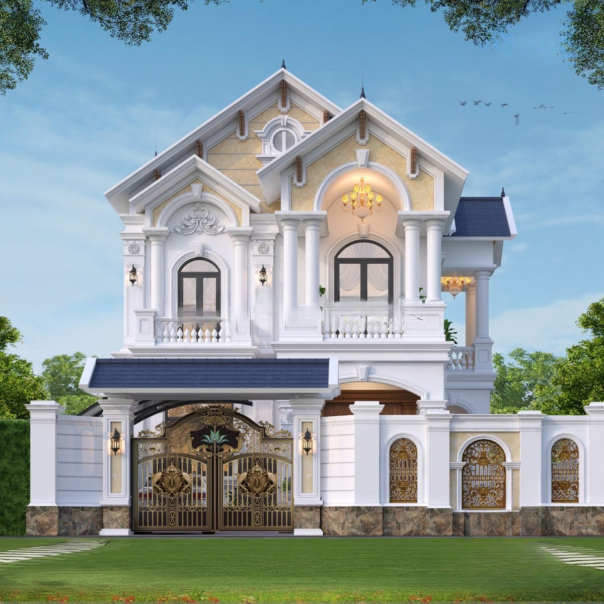 Dịch vụ thiết kế biệt thự quận 11 chuyên nghiệp, tối ưu công năng 2026 11 Hệ mái cao giúp công trình chống nóng và thoát nước hiệu quả (Ảnh: Sưu tầm)