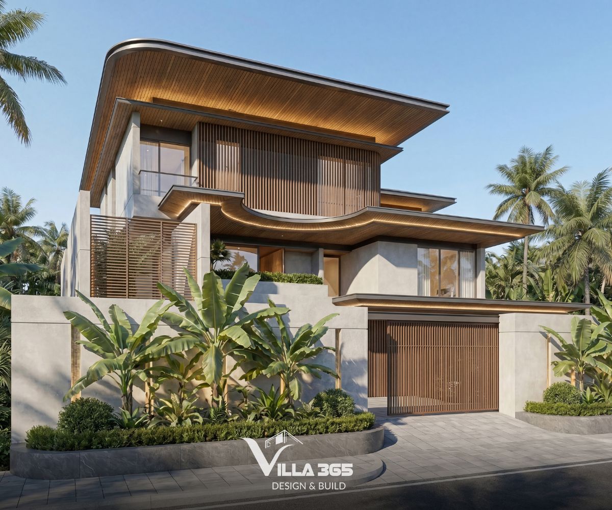 Biệt thự hiện đại Wooden Villa – Nét duyên từ gỗ 2 Những khối hộp phi đối xứng xếp chồng tạo nên diện mạo mạnh mẽ cho Wooden Villa