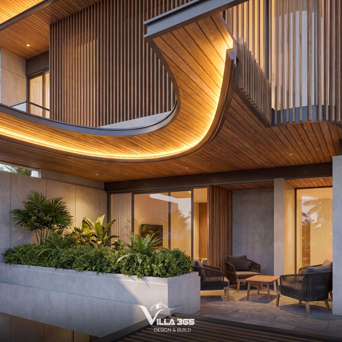 Biệt thự hiện đại Wooden Villa – Nét duyên từ gỗ 5 Khoảng hiên xanh mát là nơi các hoạt động thư giãn, trò chuyện và sum họp diễn ra một cách tự nhiên