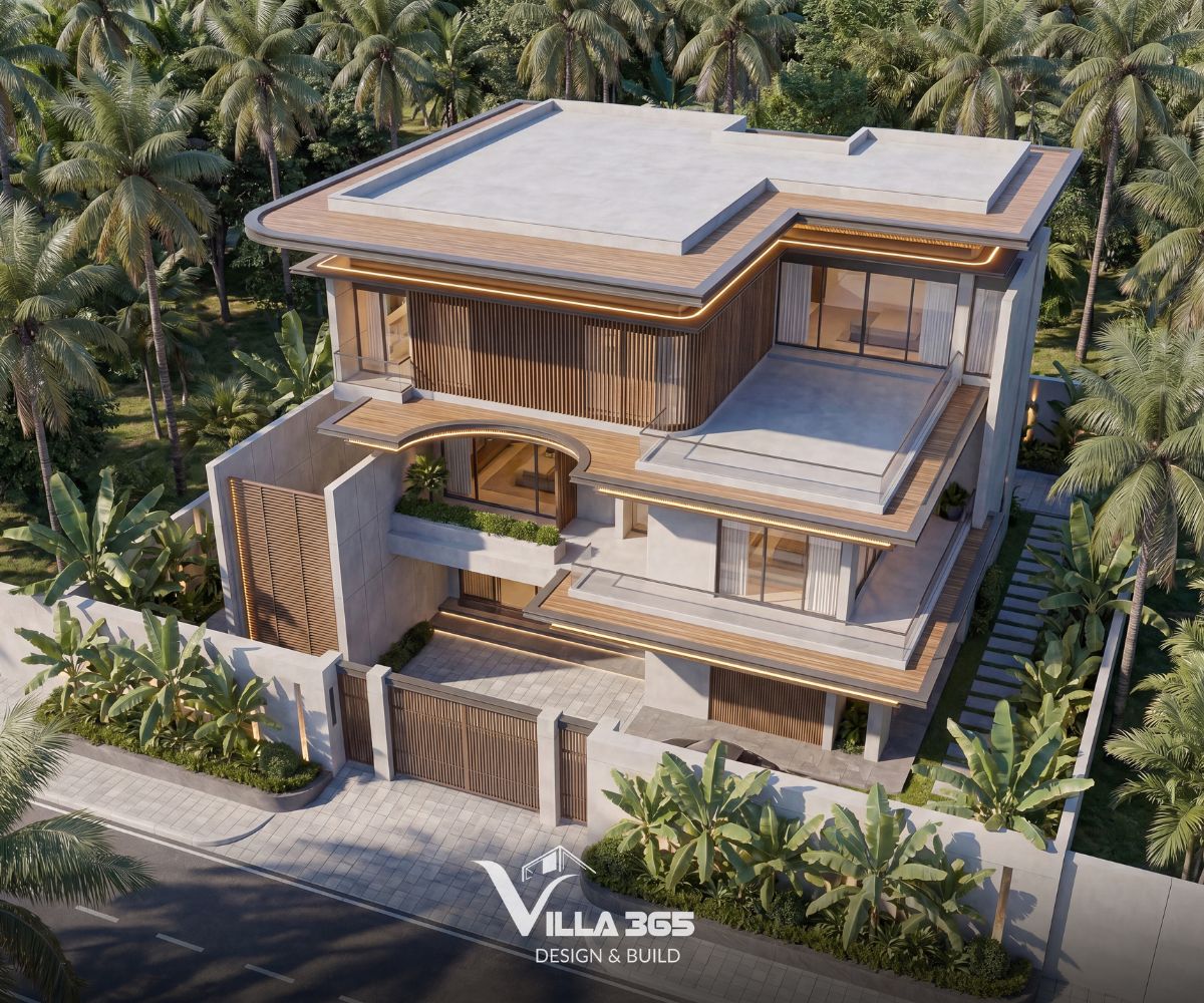 Biệt thự hiện đại Wooden Villa – Nét duyên từ gỗ 9 Gỗ xuất hiện từ cổng, hàng rào đến hệ lam và trần hiên
