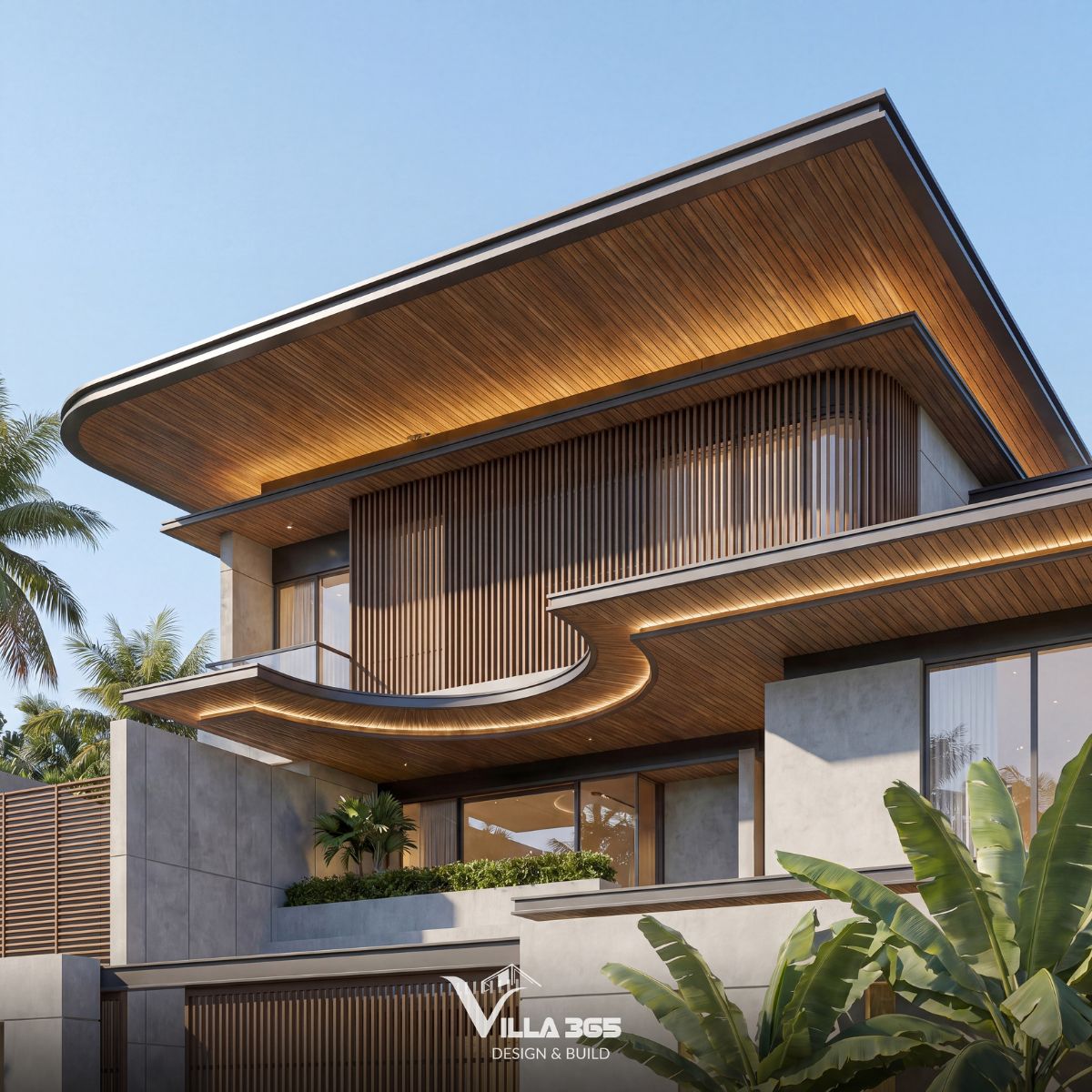 Biệt thự hiện đại Wooden Villa – Nét duyên từ gỗ 10 Thay vì sử dụng gỗ tự nhiên hoàn toàn, Villa 365 lựa chọn gỗ đan lớp cho nhiều hạng mục ngoại thất