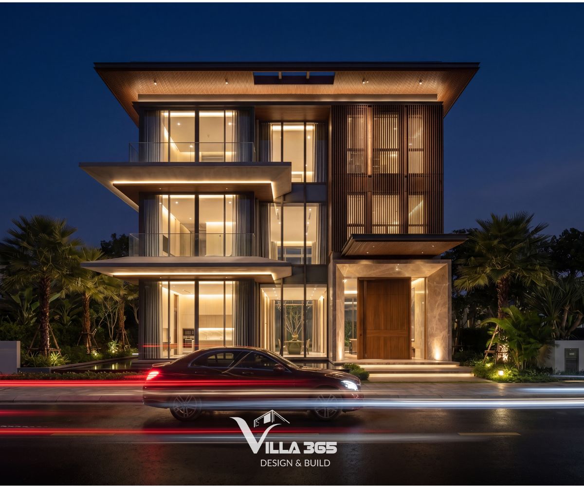 Vào buổi chiều, sắc đỏ cam của hoàng hôn phủ lên công trình, đem đến một vẻ đẹp trầm ấm, sâu lắng