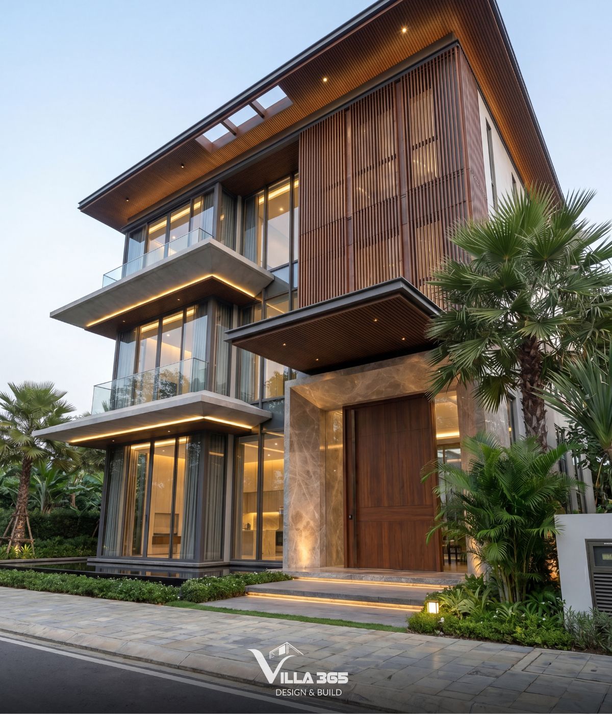 Hệ lam mặt tiền đóng – mở linh hoạt giúp công trình kiểm soát nắng, gió và tầm nhìn 