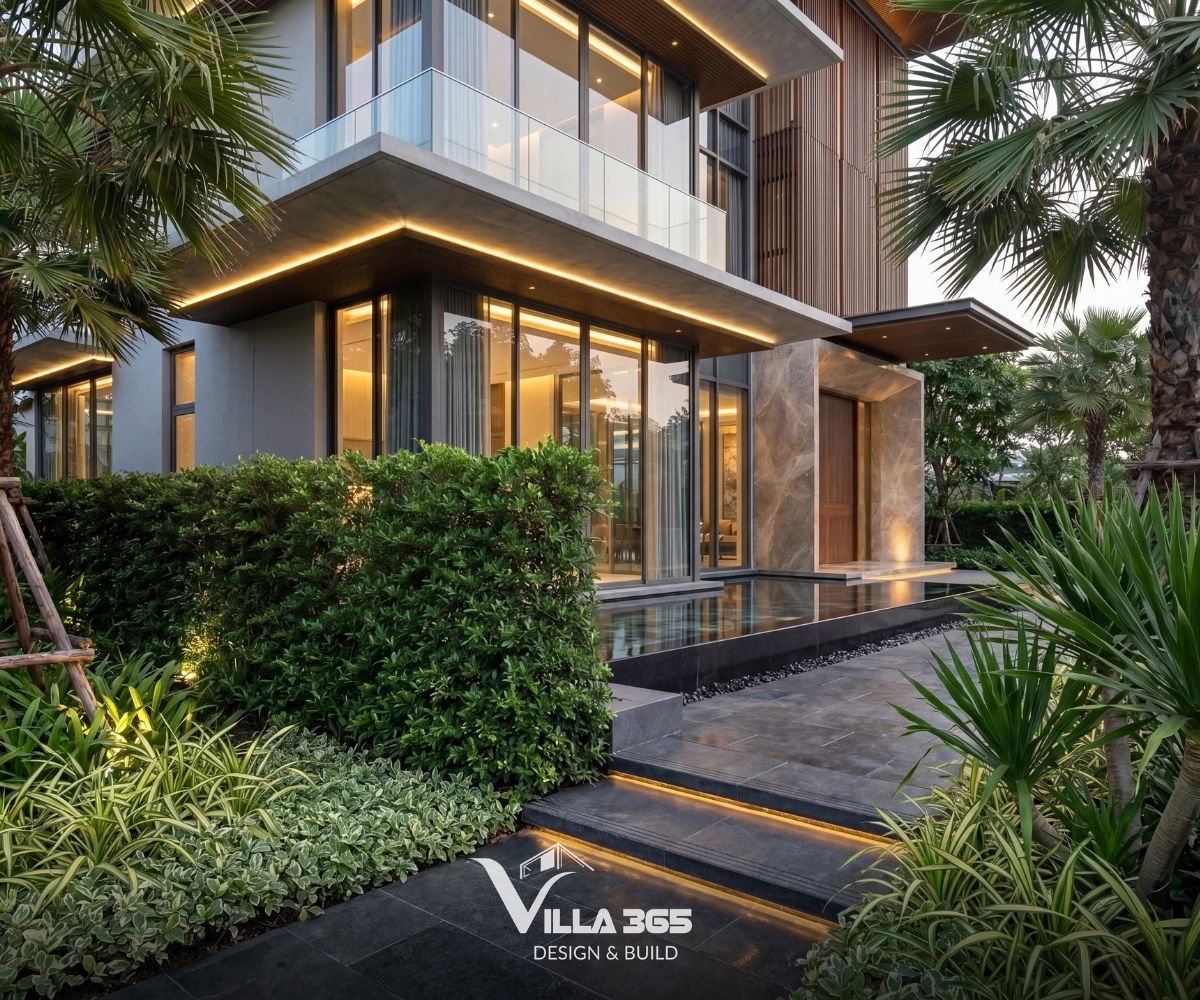 Cảnh quan của Ánh Dương Villa được thiết kế theo tinh thần giản dị, mộc mạc 