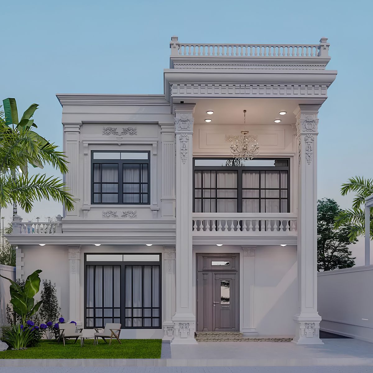 Mẫu Thiết Kế Biệt Thự 2 Tầng 100m2 Đẹp, Tối Ưu Công Năng Và Chi Phí Năm 2026 9 Kiến trúc mái bằng mang đến diện mạo khỏe khoắn, gọn gàng cho nhà biệt thự 2 tầng 100m2 hiện đại (Ảnh: Sưu tầm)