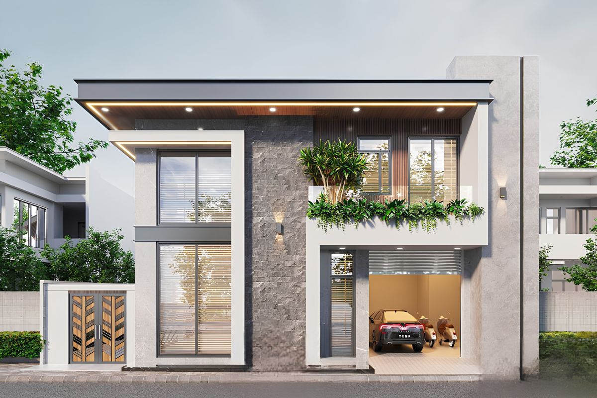 Mẫu Thiết Kế Biệt Thự 2 Tầng 100m2 Đẹp, Tối Ưu Công Năng Và Chi Phí Năm 2026 10 Sân thượng trên mái giúp biệt thự 2 tầng diện tích 100m2 tăng thêm không gian thư giãn, trồng cây và giặt phơi (Ảnh: Sưu tầm)