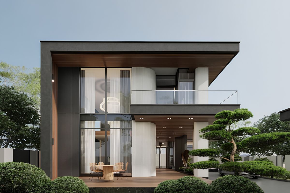 Mẫu Thiết Kế Biệt Thự 2 Tầng 100m2 Đẹp, Tối Ưu Công Năng Và Chi Phí Năm 2026 12 Biệt thự 2 tầng hiện đại ưu tiên hình khối rõ ràng, không gian mở và các chi tiết trang trí được tinh giản (Ảnh: Sưu tầm)
