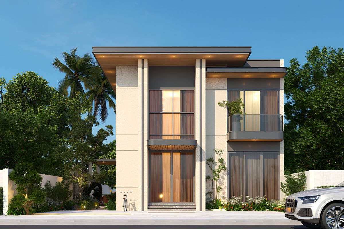 Mẫu Thiết Kế Biệt Thự 2 Tầng 100m2 Đẹp, Tối Ưu Công Năng Và Chi Phí Năm 2026 19 Giếng trời và khoảng thông tầng đưa ánh sáng vào giữa nhà, cải thiện chất lượng thiết kế biệt thự 2 tầng 100m2 (Ảnh: Sưu tầm)