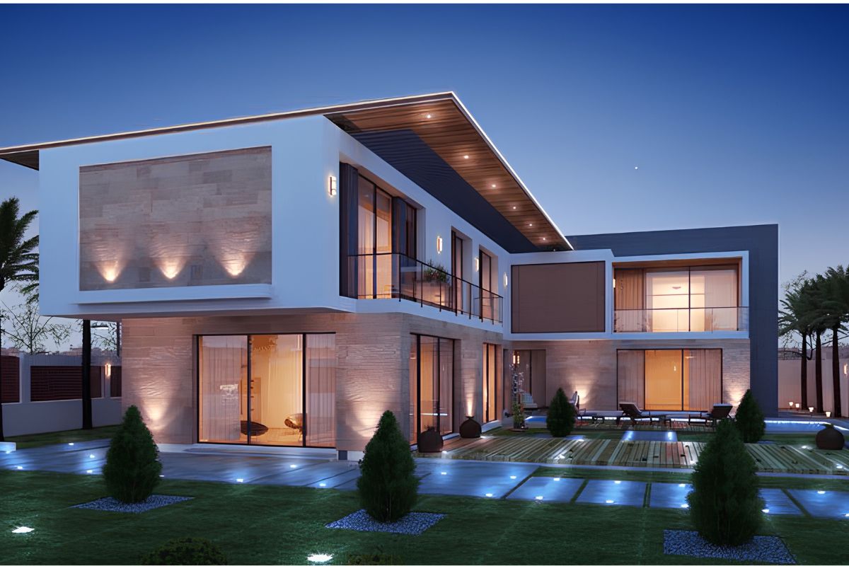 Mẫu Thiết Kế Biệt Thự 2 Tầng 100m2 Đẹp, Tối Ưu Công Năng Và Chi Phí Năm 2026 22 Khoảng khuyết chữ L có thể trở thành gara, sân chơi, tiểu cảnh hoặc khu vực ăn uống ngoài trời (Ảnh: Sưu tầm)