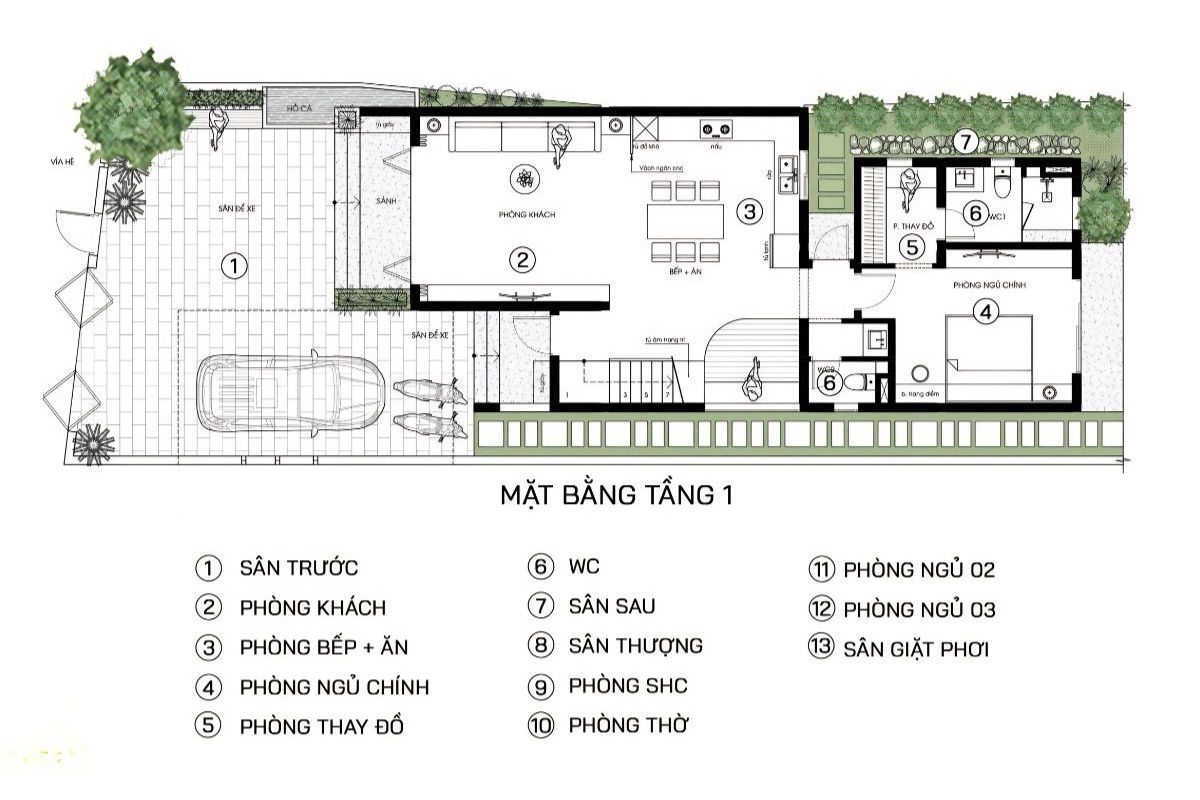 Mẫu Thiết Kế Biệt Thự 2 Tầng 100m2 Đẹp, Tối Ưu Công Năng Và Chi Phí Năm 2026 30 Phòng khách thông tầng và bếp mở giúp thiết kế biệt thự 2 tầng 100m2 tăng tính kết nối, thông thoáng và chiều sâu không gian (Ảnh: Sưu tầm)