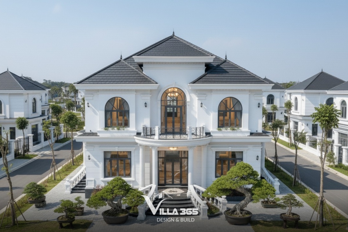 Biệt thự 3 gian 2 tầng kết hợp mái Nhật, mái Thái hoặc mái ngói tạo nên tổng thể uy nghi, gần gũi với nếp sống gia đình Việt 