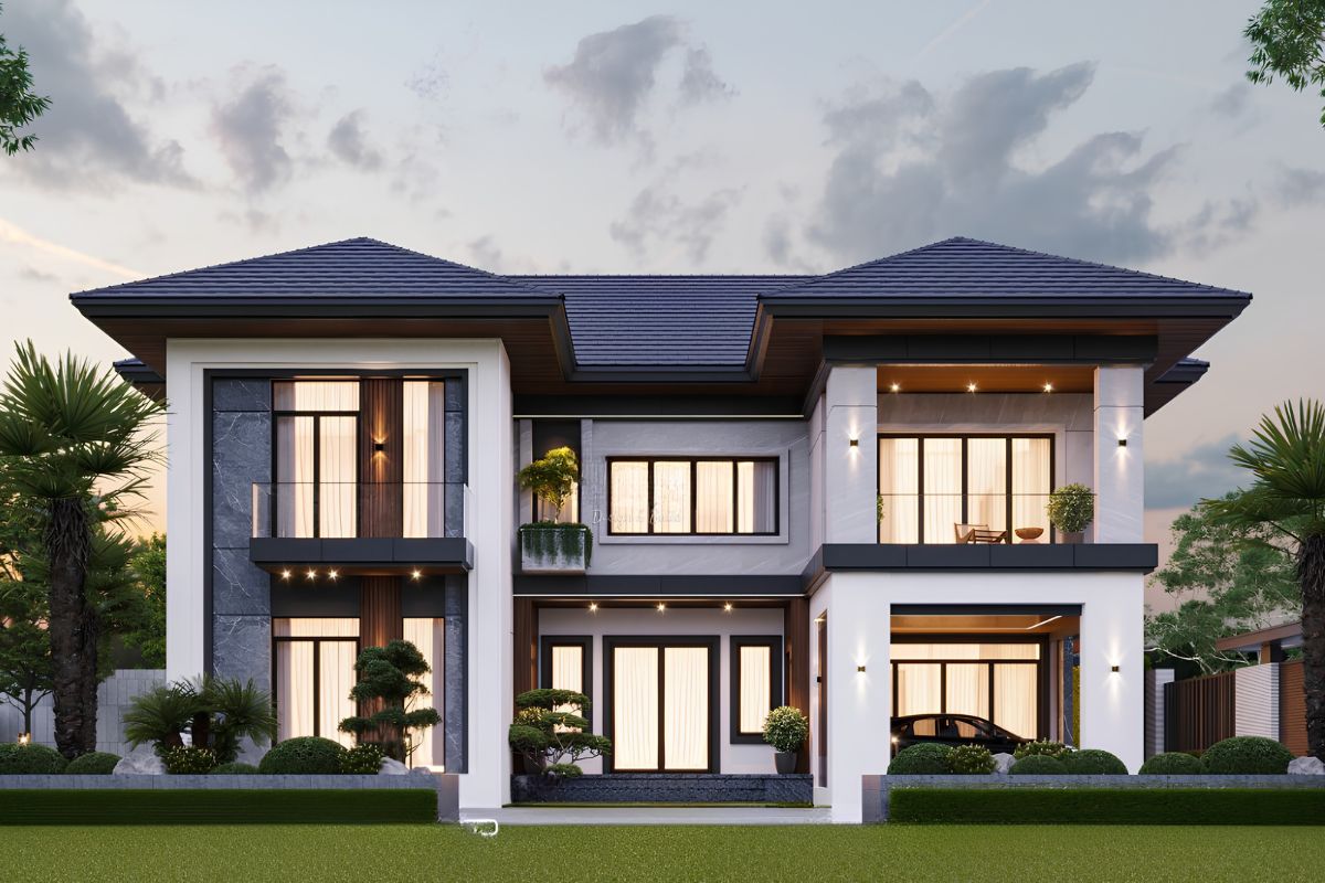 Phong cách hiện đại giúp thiết kế biệt thự 2 tầng 3 gian dễ tối ưu công năng, tạo không gian mở và cảm giác rộng rãi  (Ảnh: Sưu tầm)
