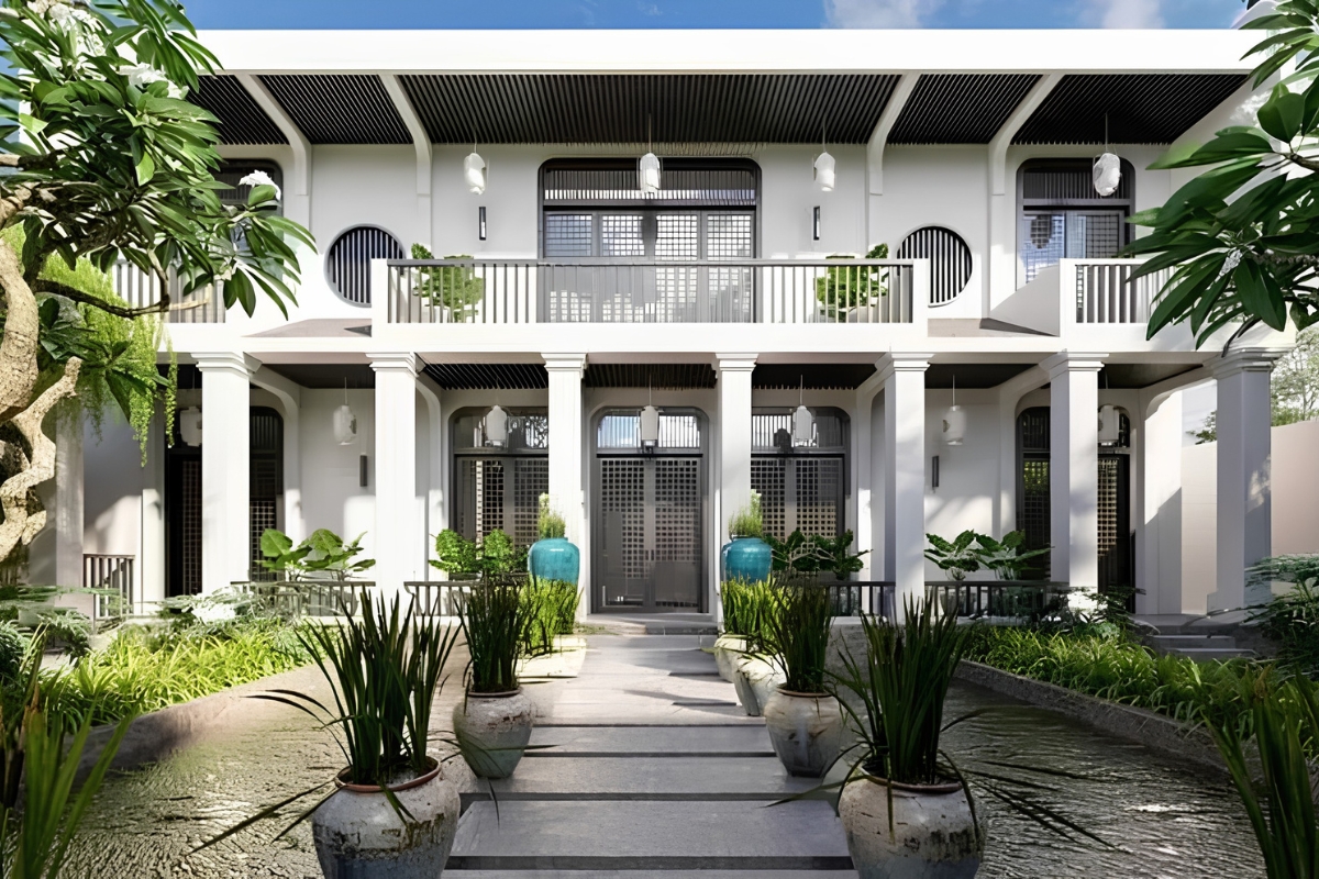 Biệt thự 2 tầng 3 gian phong cách Indochine mang vẻ đẹp giao thoa giữa kiến trúc Á Đông, tinh thần Pháp cổ và nếp sống Việt  (Ảnh: Sưu tầm)