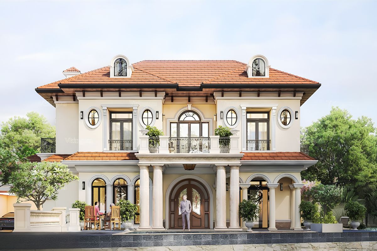 Với khu đất rộng, biệt thự 2 tầng 3 gian Địa Trung Hải mang đến không gian sống sang trọng, thư thái và phù hợp cho gia đình nhiều thế hệ  (Ảnh: Sưu tầm)