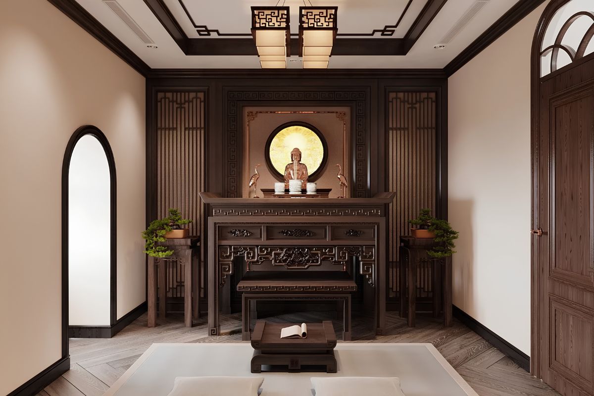 Không gian thờ trong biệt thự 3 gian 2 tầng cần sạch sẽ, thông thoáng, tránh gần khu vệ sinh hoặc những khu vực sinh hoạt ồn ào  (Ảnh: Sưu tầm)