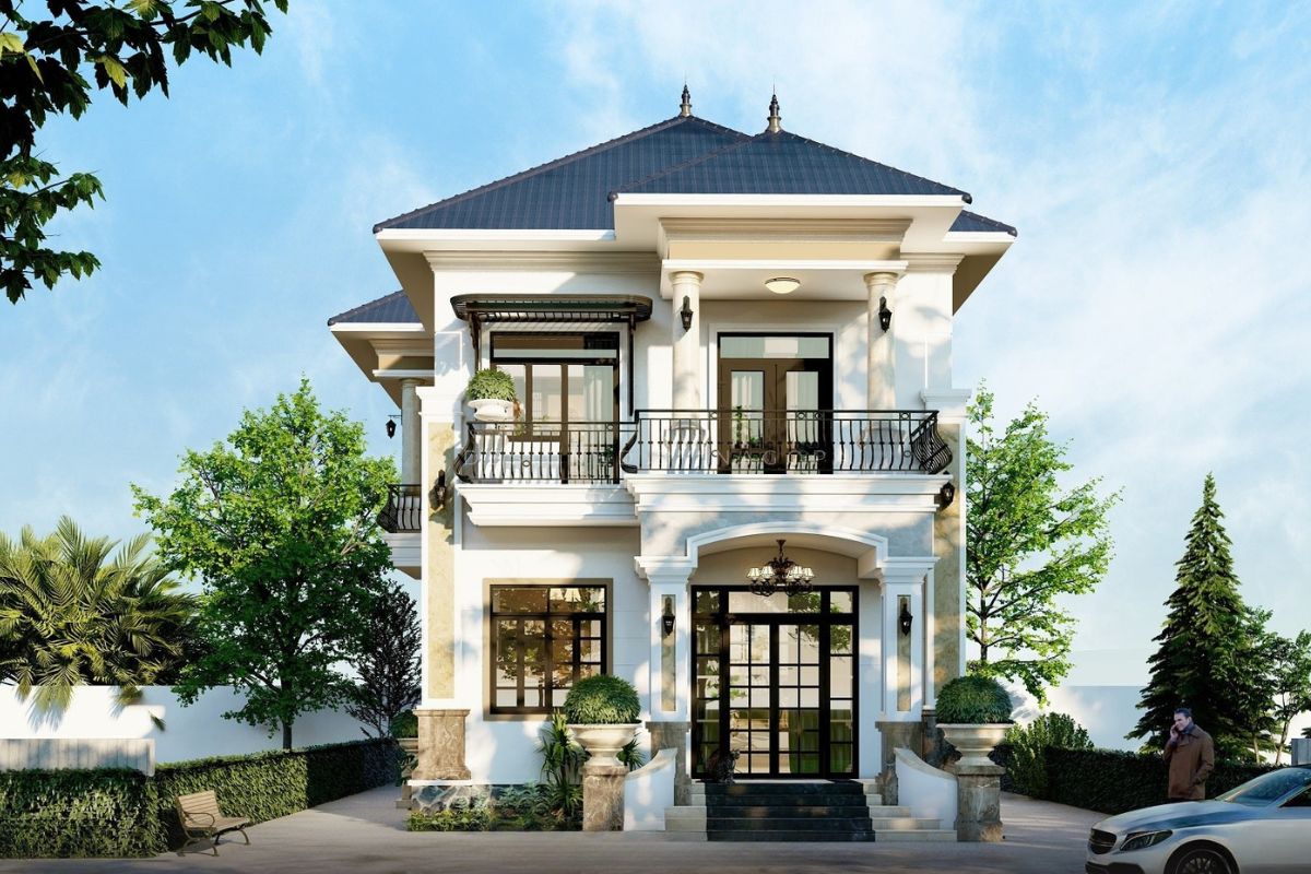 Mẫu biệt thự 2 tầng châu Âu sang trọng & xu hướng 2026 6 Mẫu biệt thự 2 tầng châu Âu đẹp phong cách hiện đại phù hợp với gia chủ yêu thích sự sang trọng nhưng không quá cầu kỳ (Ảnh: Sưu tầm)
