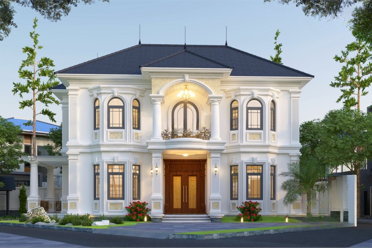 Mẫu biệt thự 2 tầng châu Âu sang trọng & xu hướng 2026 27 Mẫu nhà biệt thự 2 tầng kiểu châu Âu 4 phòng ngủ cân bằng giữa không gian chung, không gian riêng và tiện ích sử dụng hằng ngày (Ảnh: Sưu tầm)