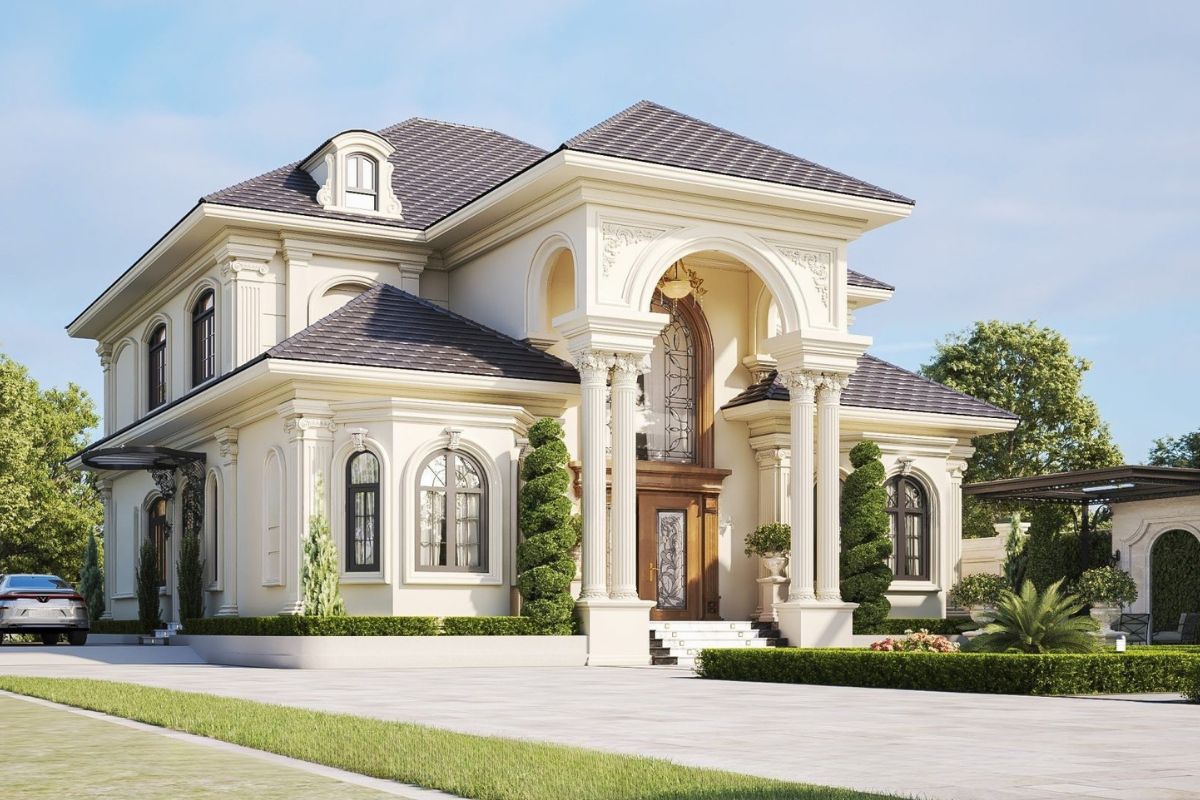 Mẫu biệt thự 2 tầng châu Âu sang trọng & xu hướng 2026 28 Thiết kế biệt thự 2 tầng châu Âu 4 phòng ngủ có thể kết hợp sân vườn, gara hoặc phòng sinh hoạt chung để nâng cao trải nghiệm sống (Ảnh: Sưu tầm)