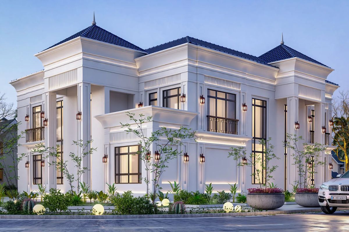 Mẫu biệt thự 2 tầng châu Âu sang trọng & xu hướng 2026 29 Biệt thự 2 tầng 5 phòng ngủ phong cách châu Âu phù hợp với gia đình đông thành viên hoặc gia đình 3 thế hệ (Ảnh: Sưu tầm)