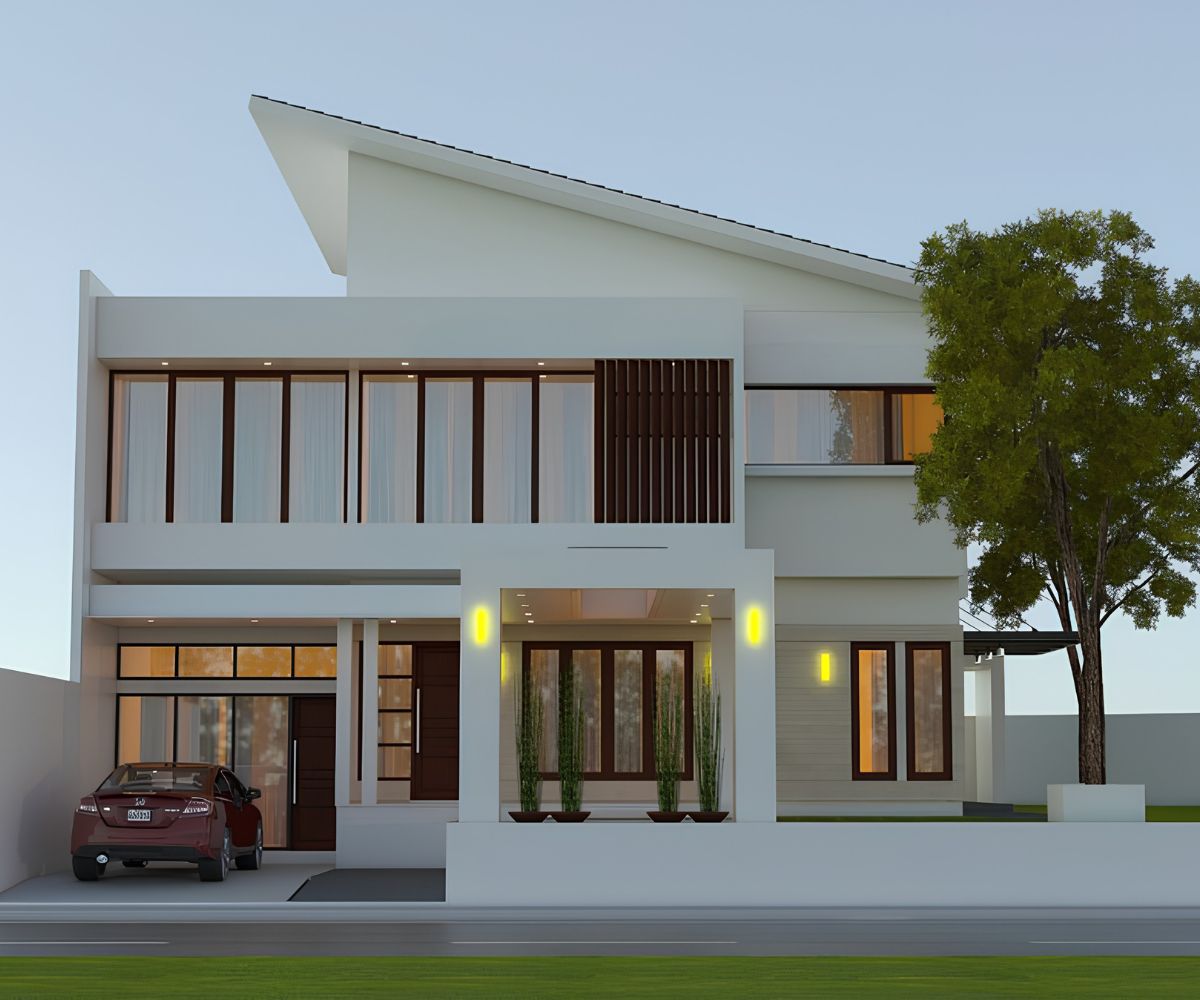 Mẫu nhà mái lệch hiện đại phù hợp với gia chủ yêu thích kiến trúc tinh gọn, tiện nghi và dễ bảo trì  (Ảnh: Sưu tầm)