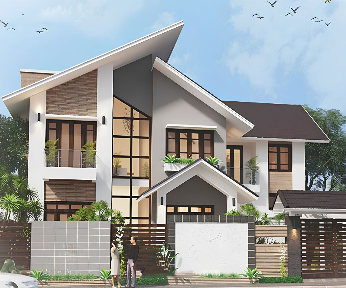 Khoảng sân giữa hai khối nhà có thể bố trí tiểu cảnh, bàn trà hoặc gara ô tô tiện lợi (Ảnh: Sưu tầm)